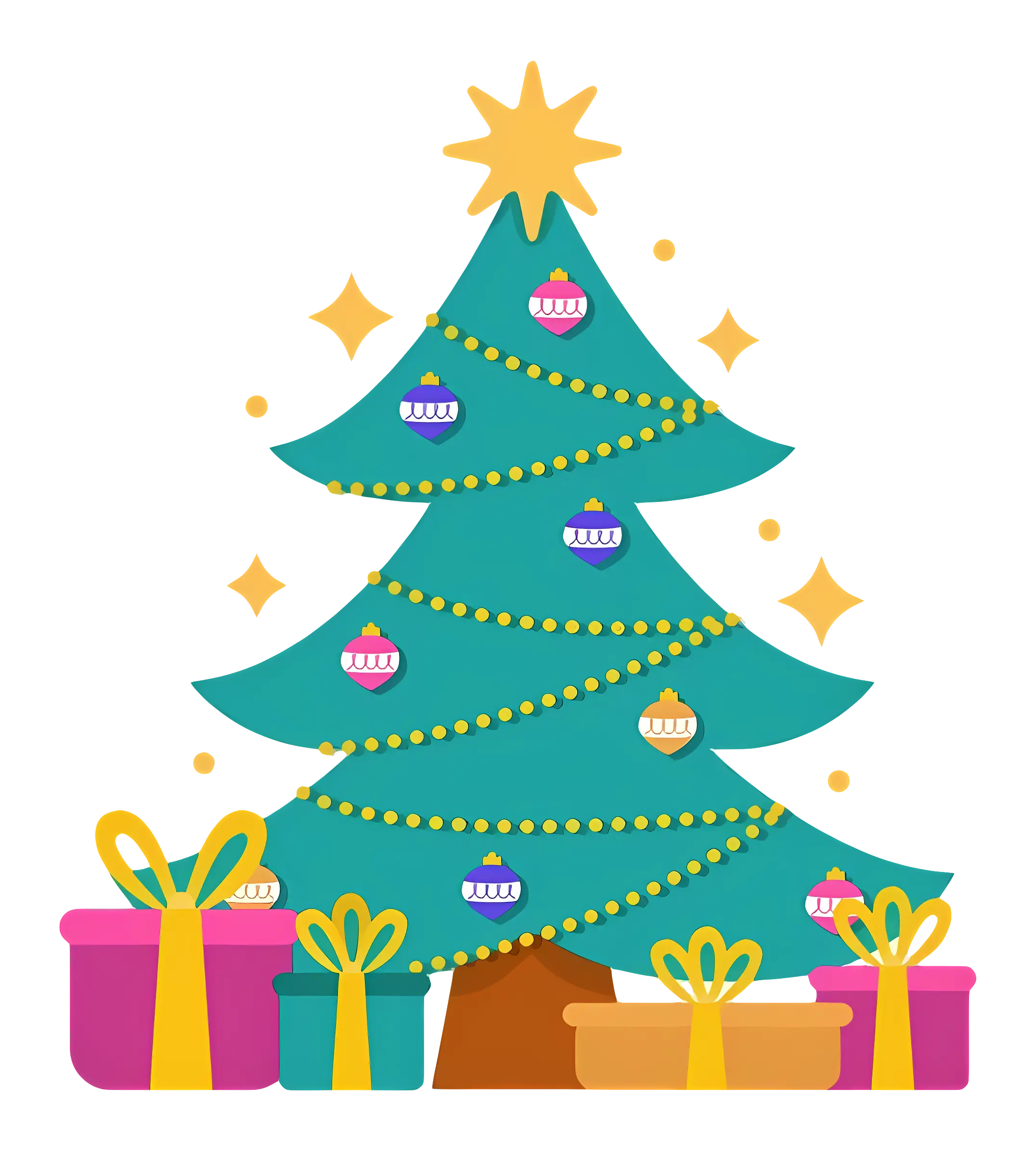 Decorated Christmas Tree with Gift Boxes