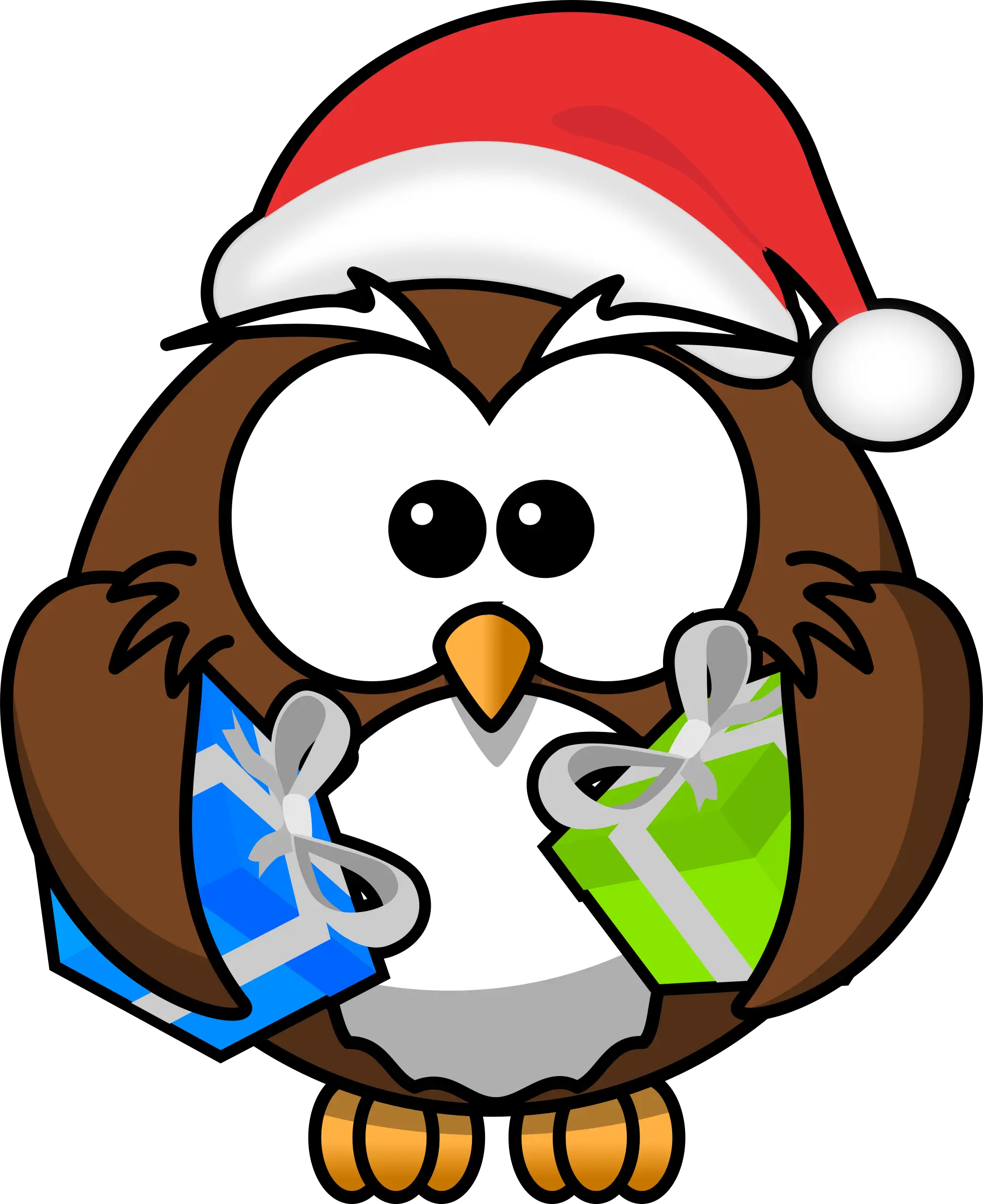 Cute Owl with Santa Hat and Gifts