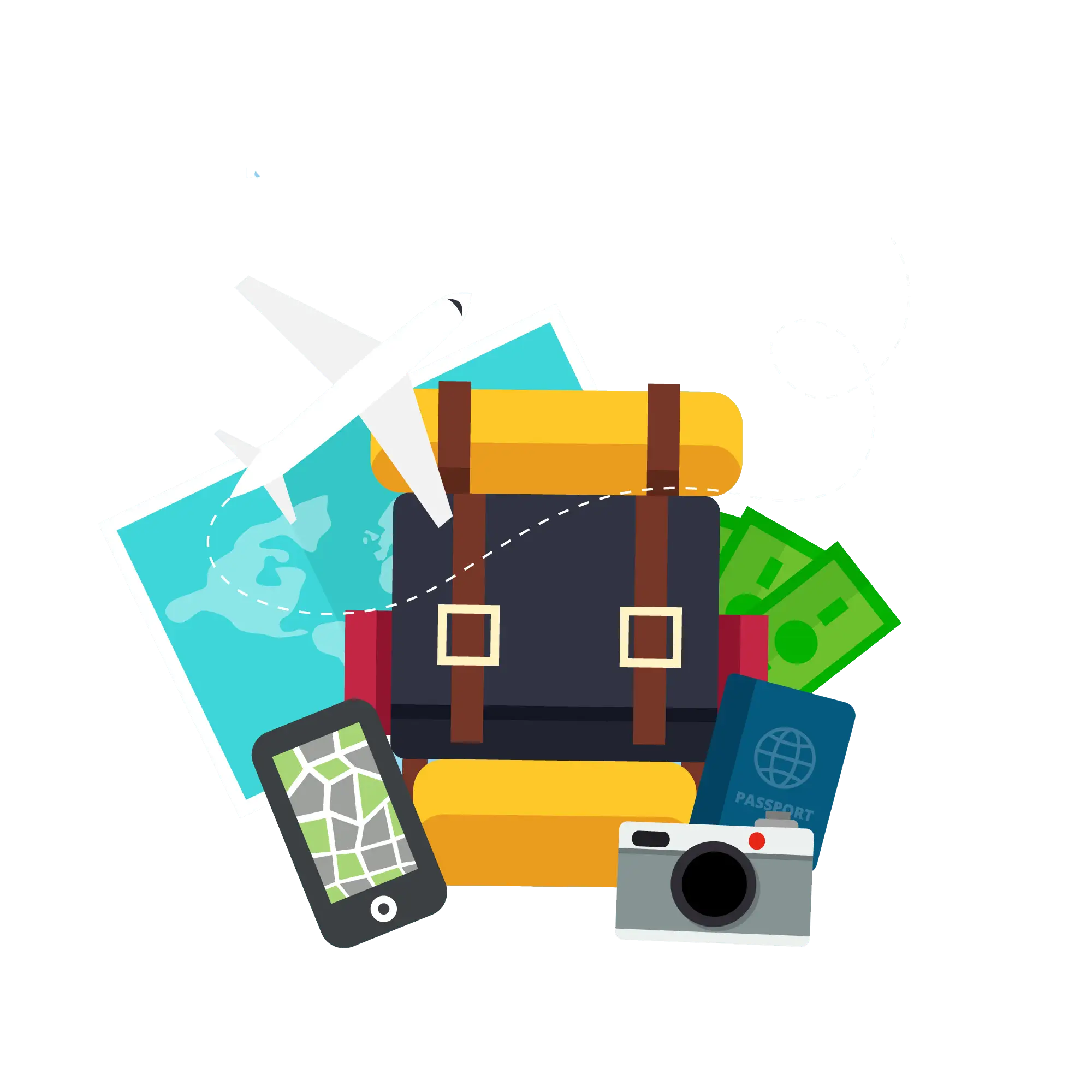 Travel Essentials: Backpack, Map, Camera, and Money