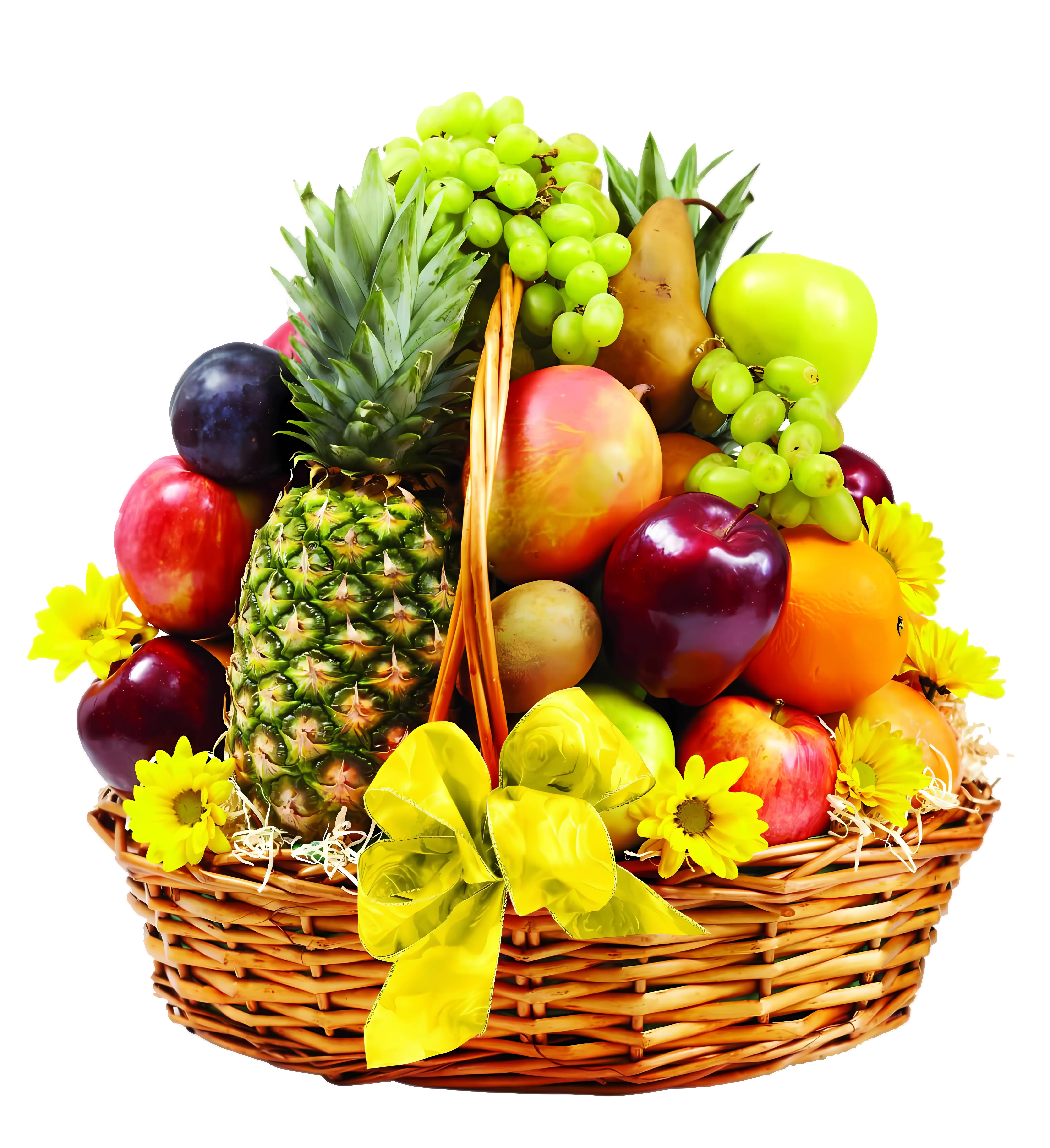 Assorted Fruit Basket with Flowers
