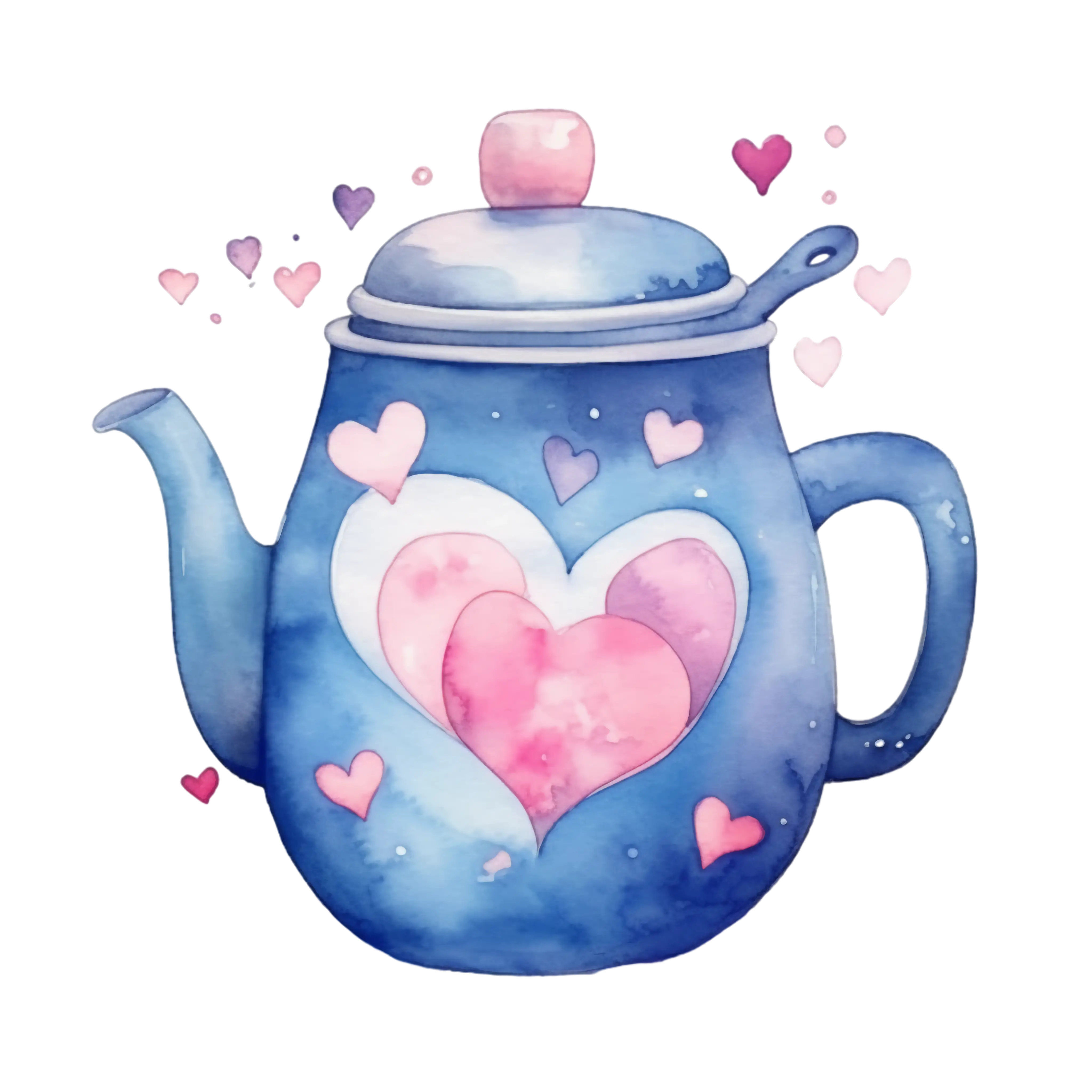 Blue Teapot with Heart Patterns