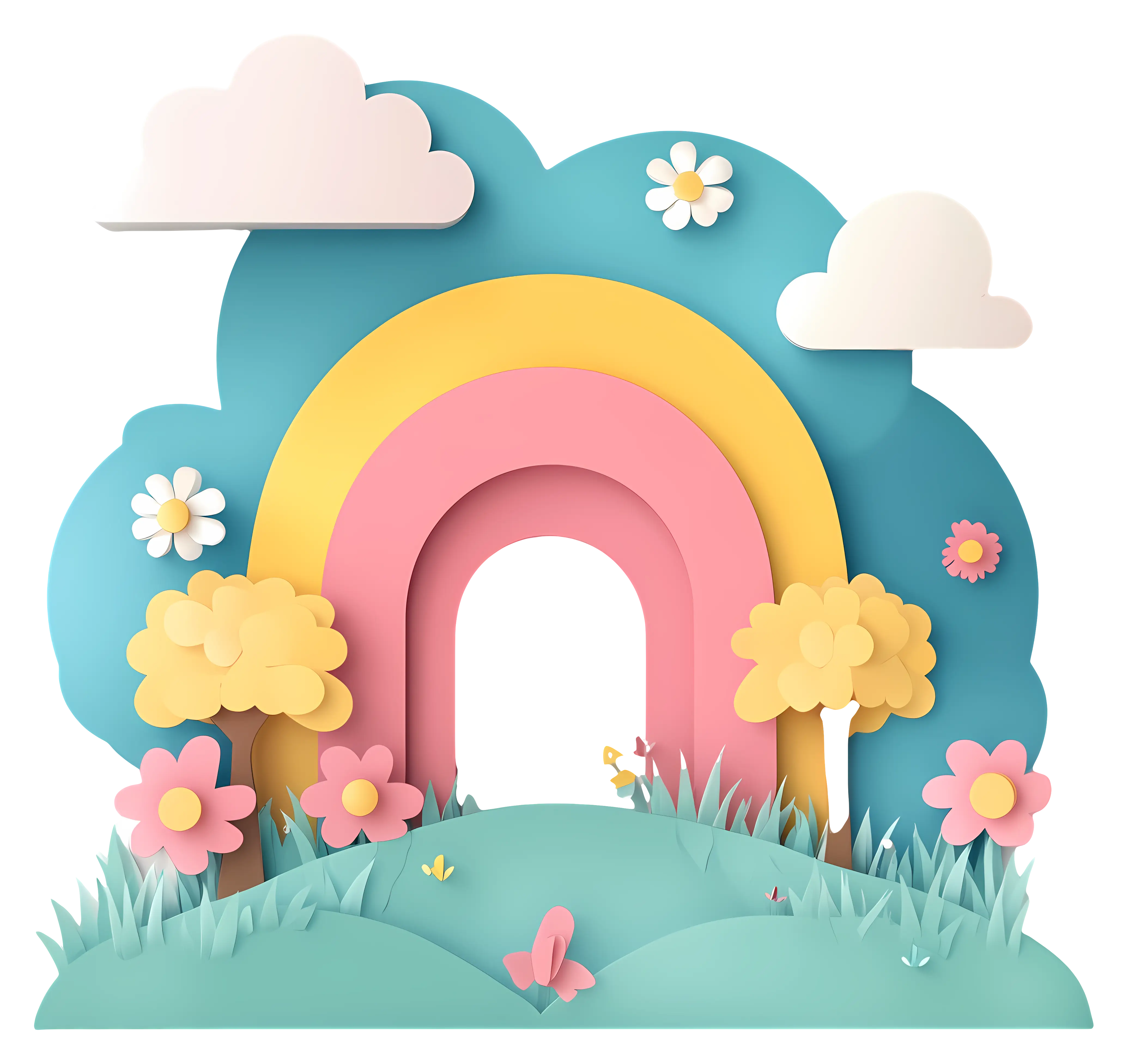 Rainbow and Flowers Cartoon Illustration