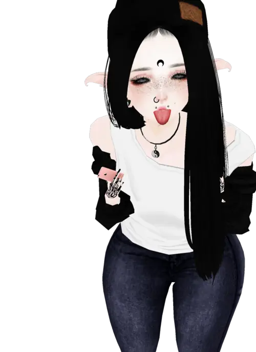 Animated Girl with Black Hair and White Shirt