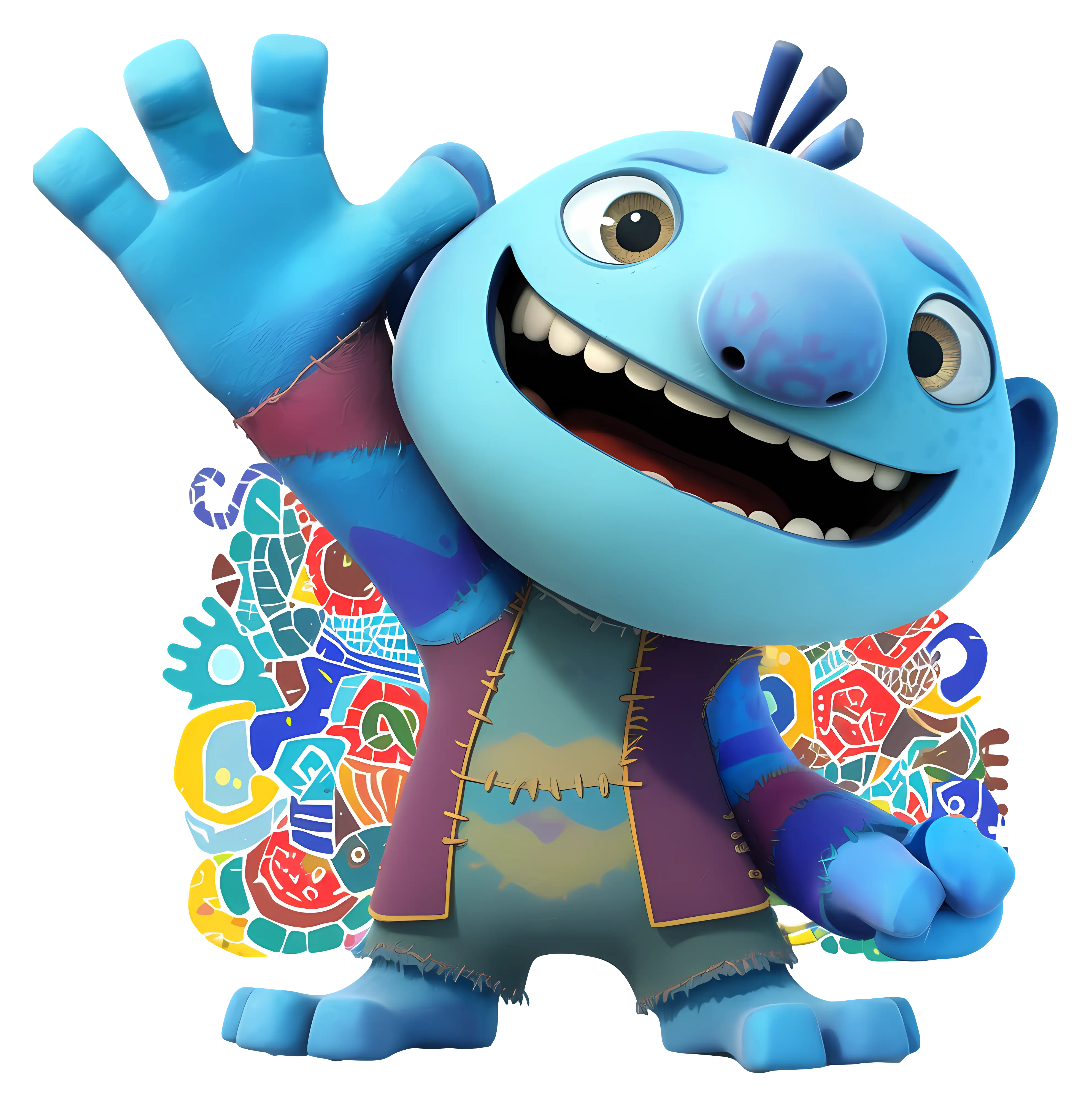 Cheerful Blue Cartoon Character