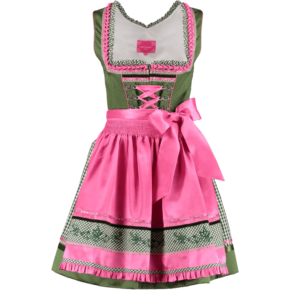 Traditional Bavarian Dirndl Dress with Pink Apron