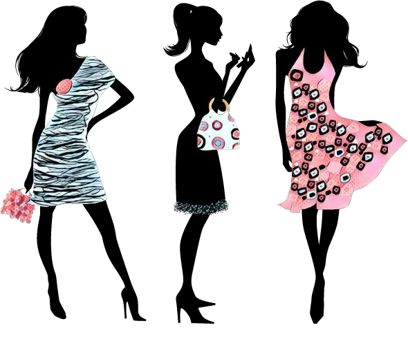 Silhouettes of Fashionable Women in Different Outfits