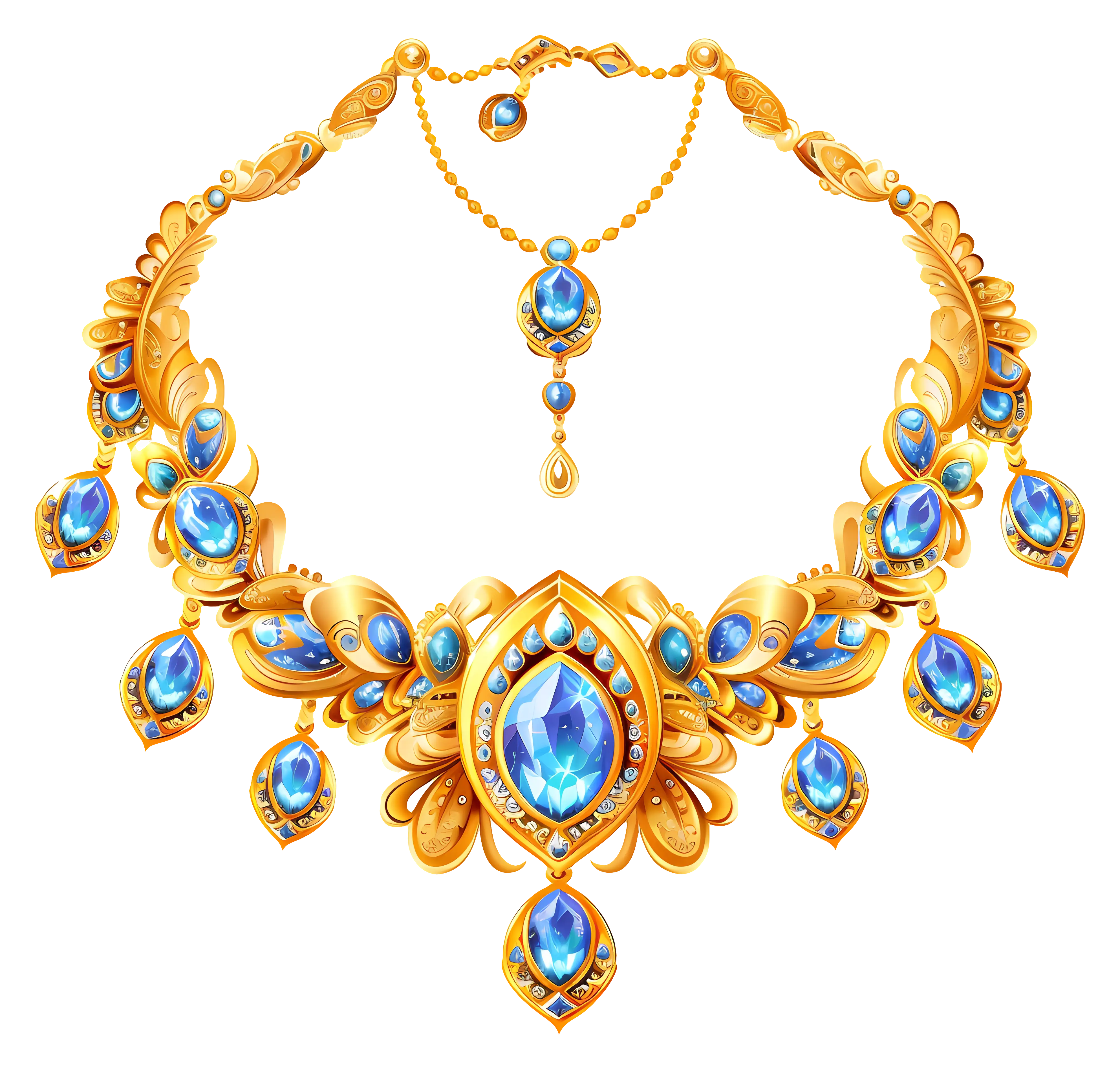 Gold and Blue Gem Necklace