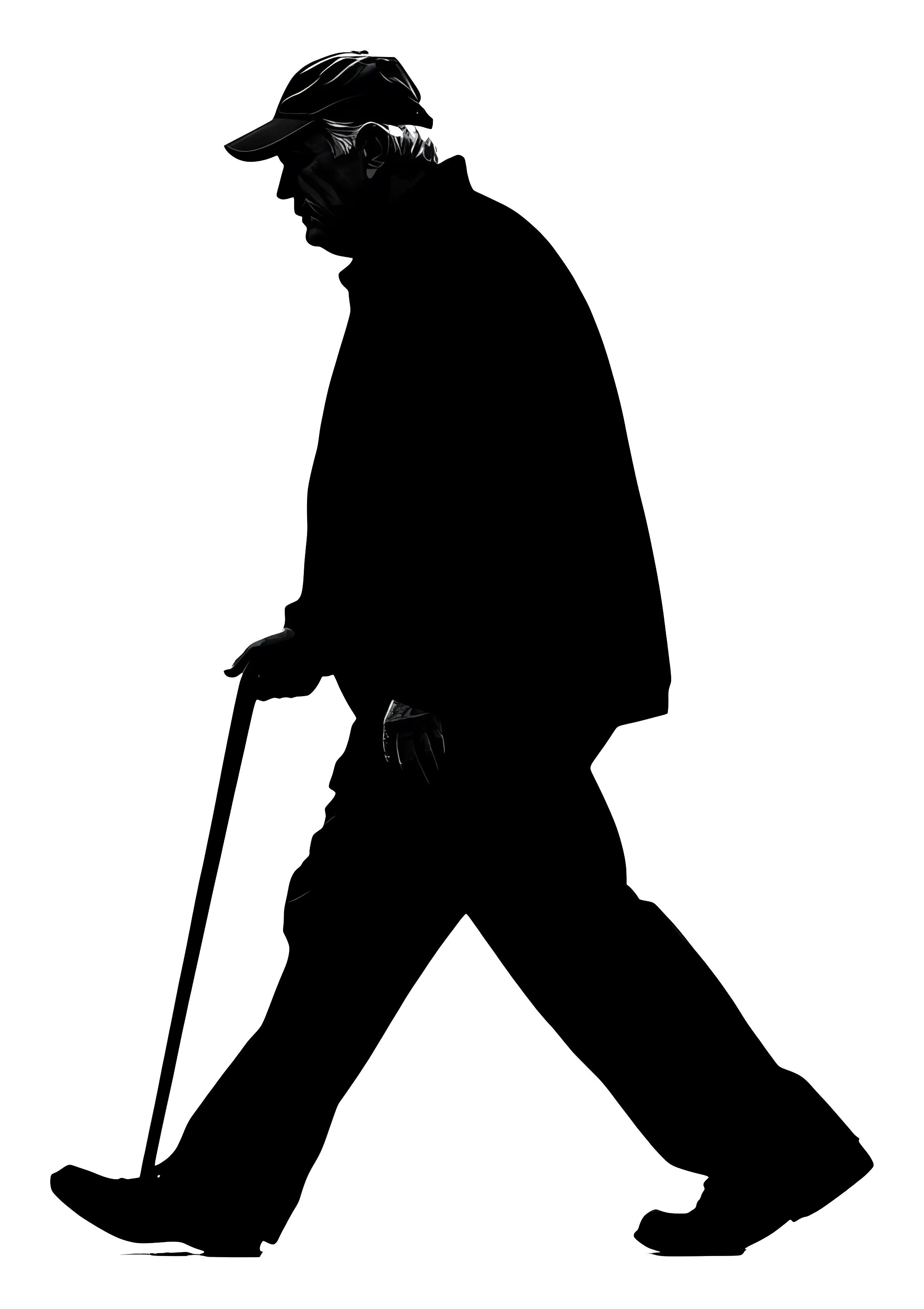 Silhouette of a Man Walking with a Cane