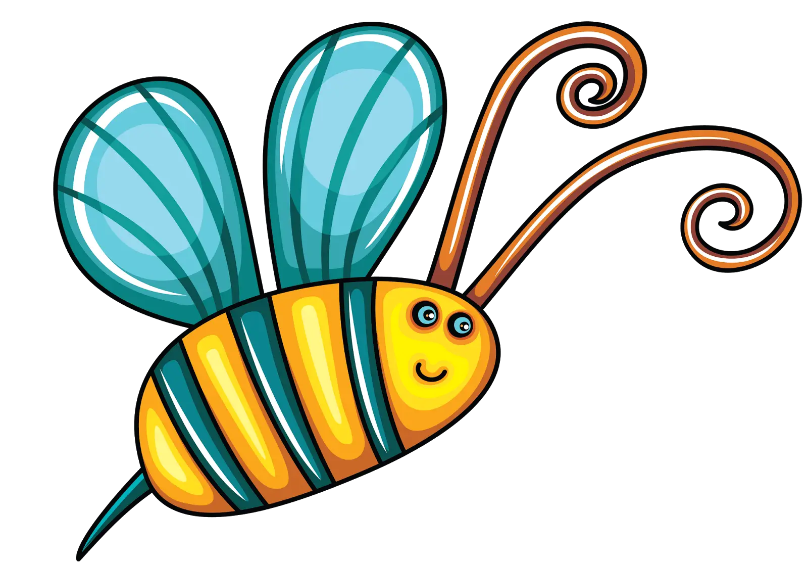 Colorful Cartoon Bee with Blue Wings