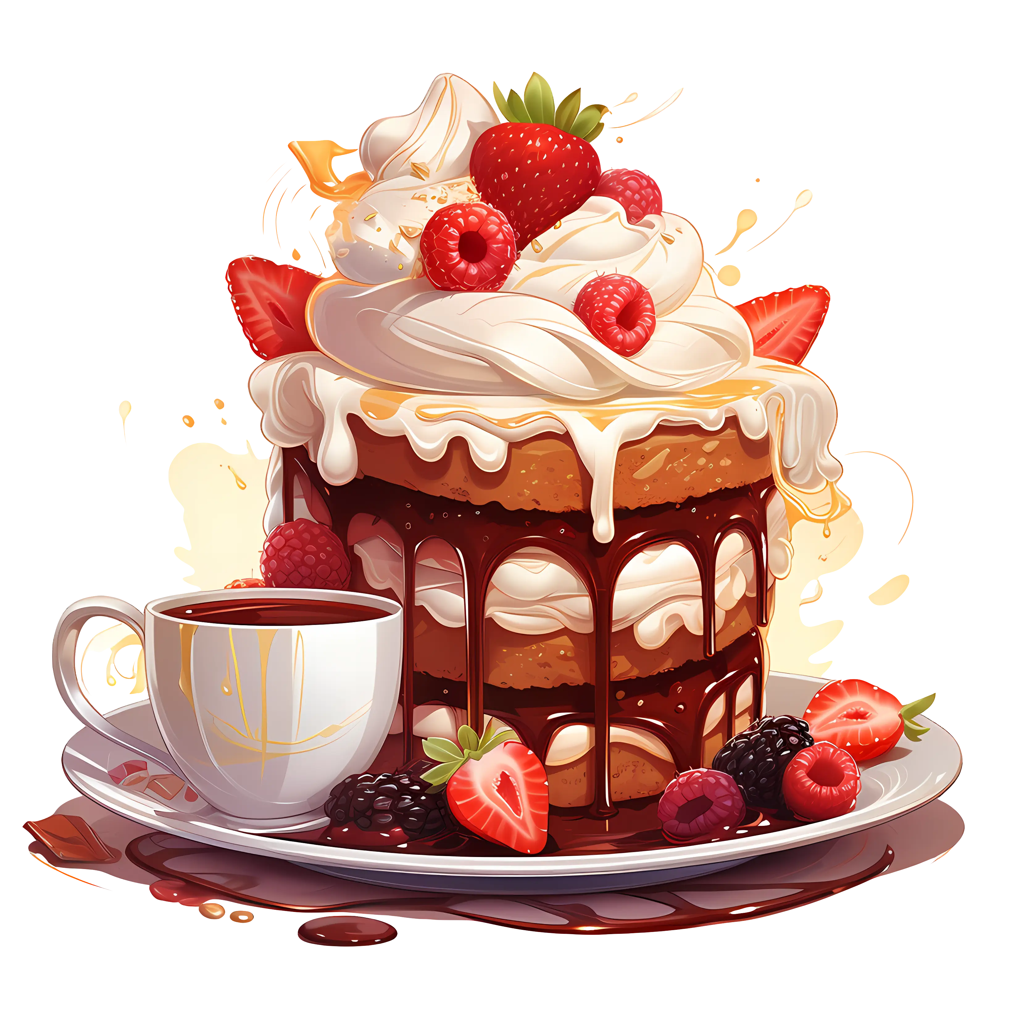 Delicious Cake with Berries and Cream