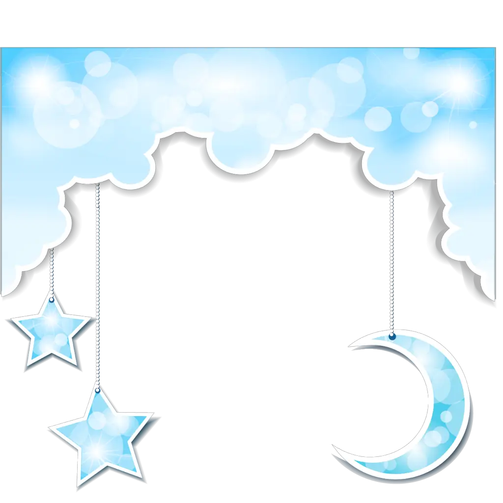 Blue Clouds with Stars and Moon Illustration