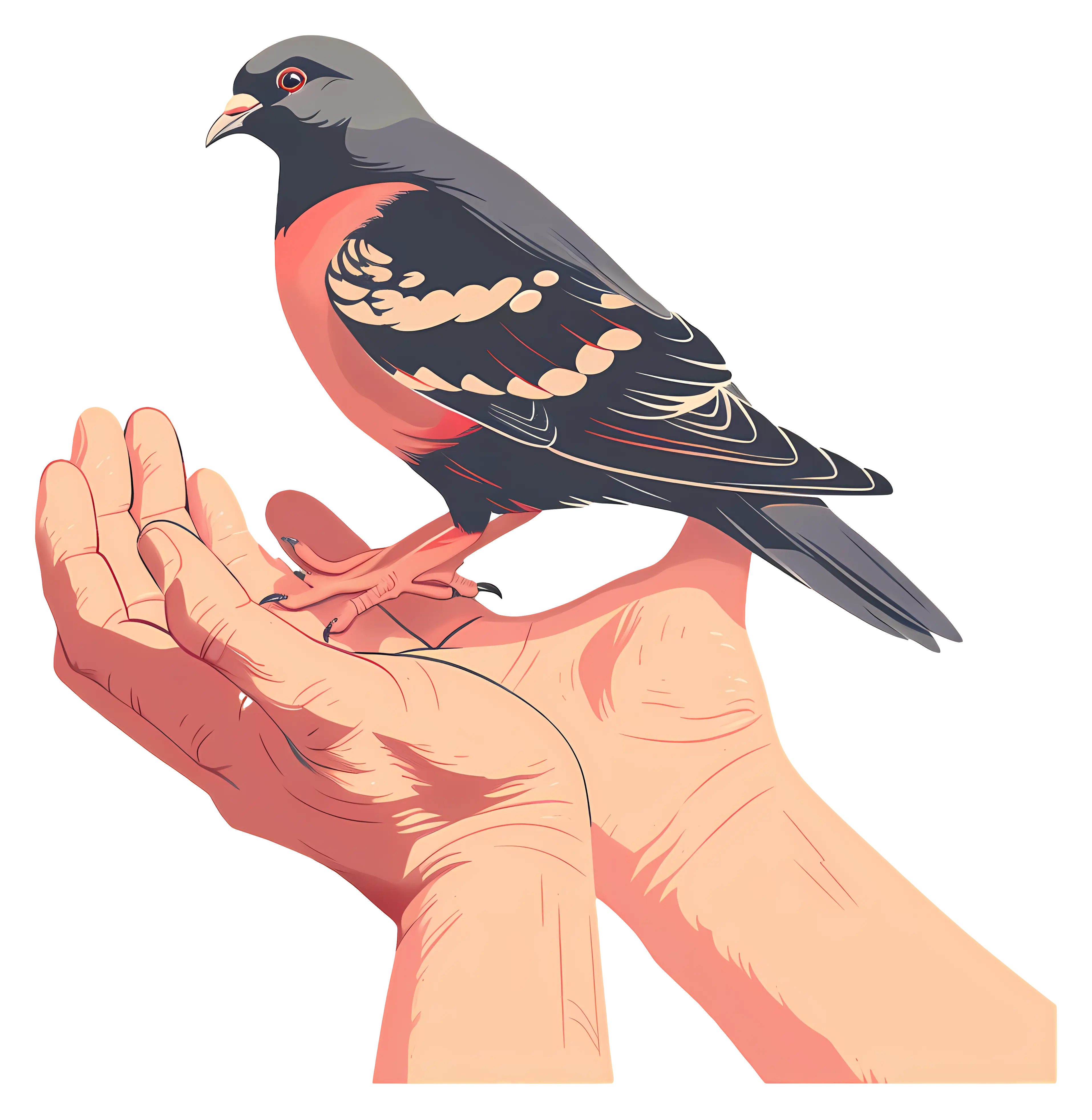 Bird Perched on Hands Illustration