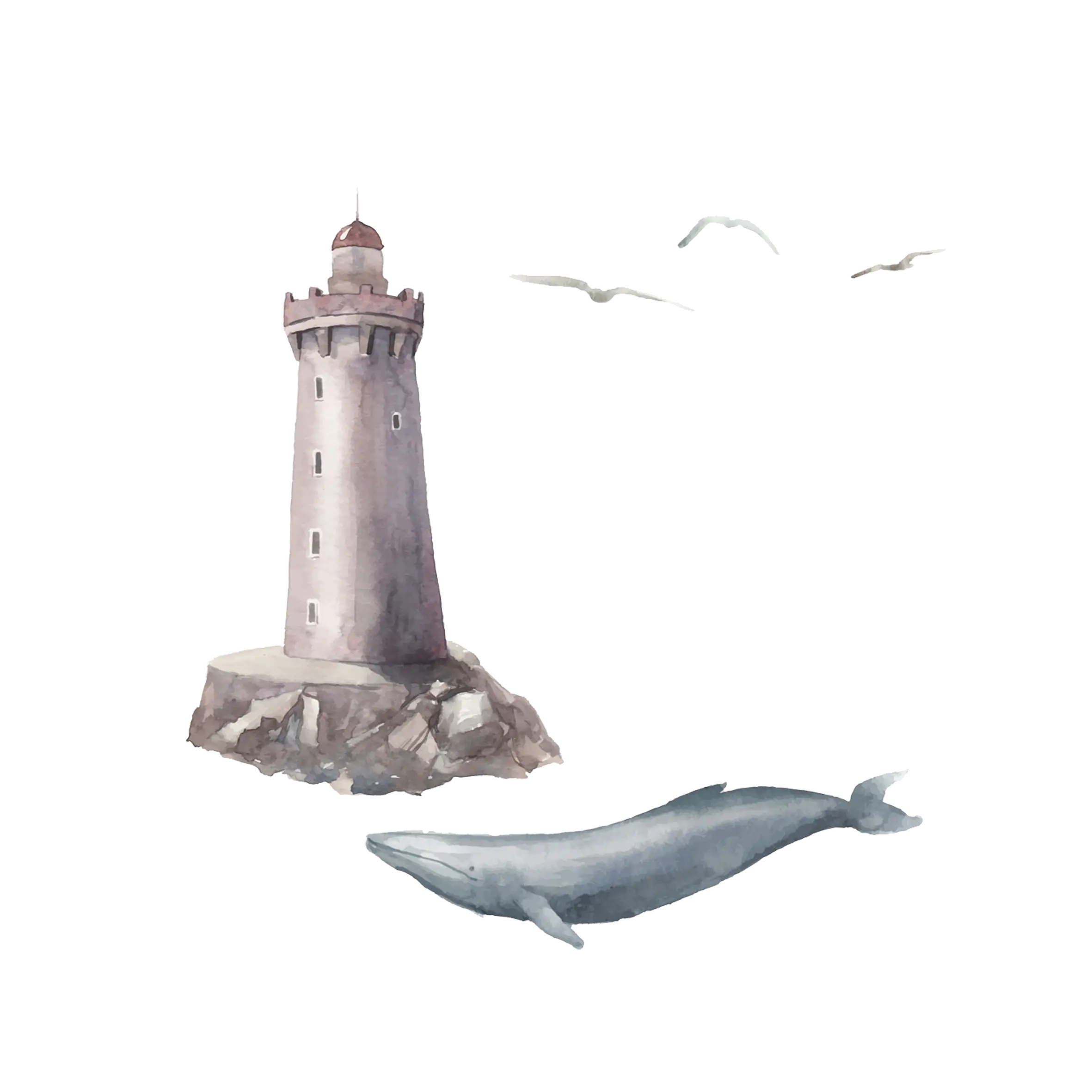 Lighthouse and Whale Scene