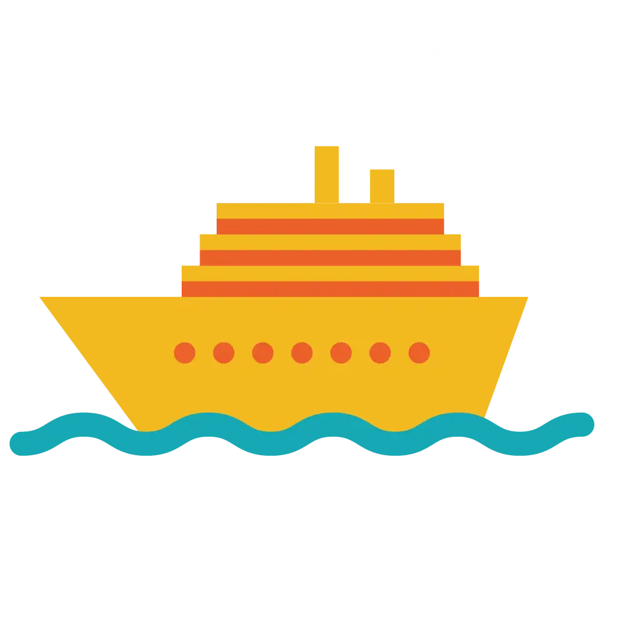 Cartoon Cruise Ship in Ocean
