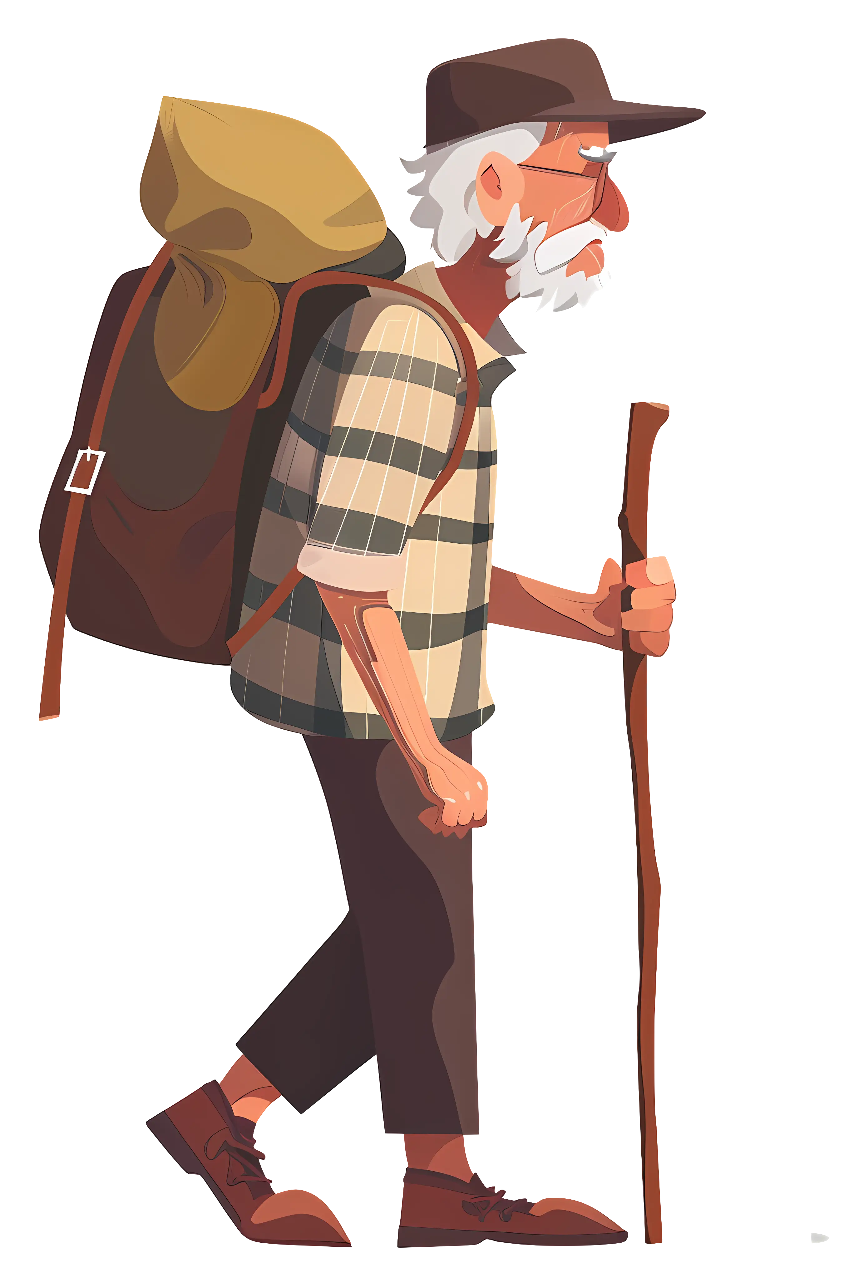 Elderly Hiker with Backpack and Stick