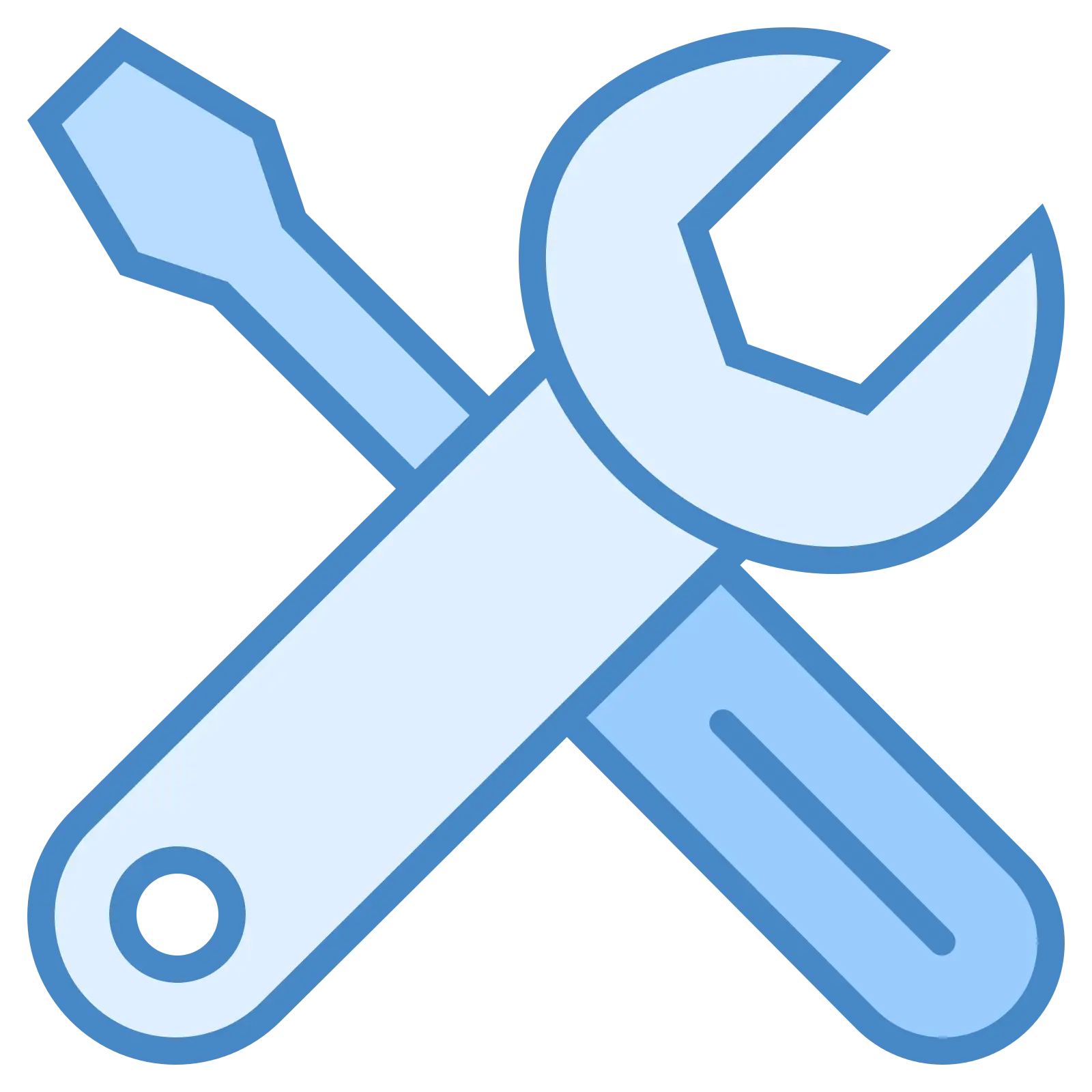 Wrench and Screwdriver Icon in Blue Style