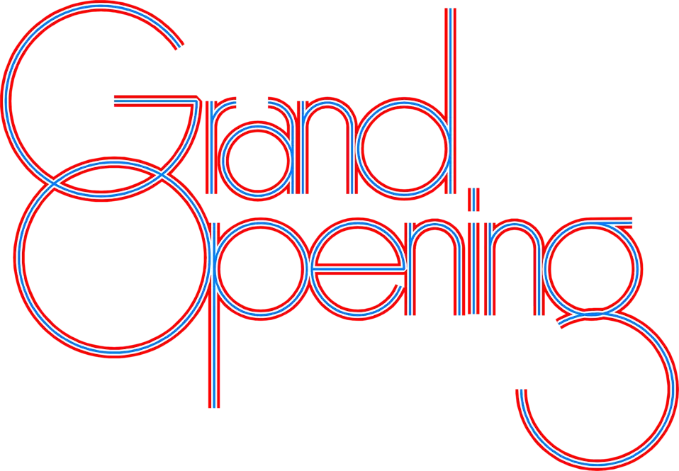 Grand Opening Text with Red and Blue Lines