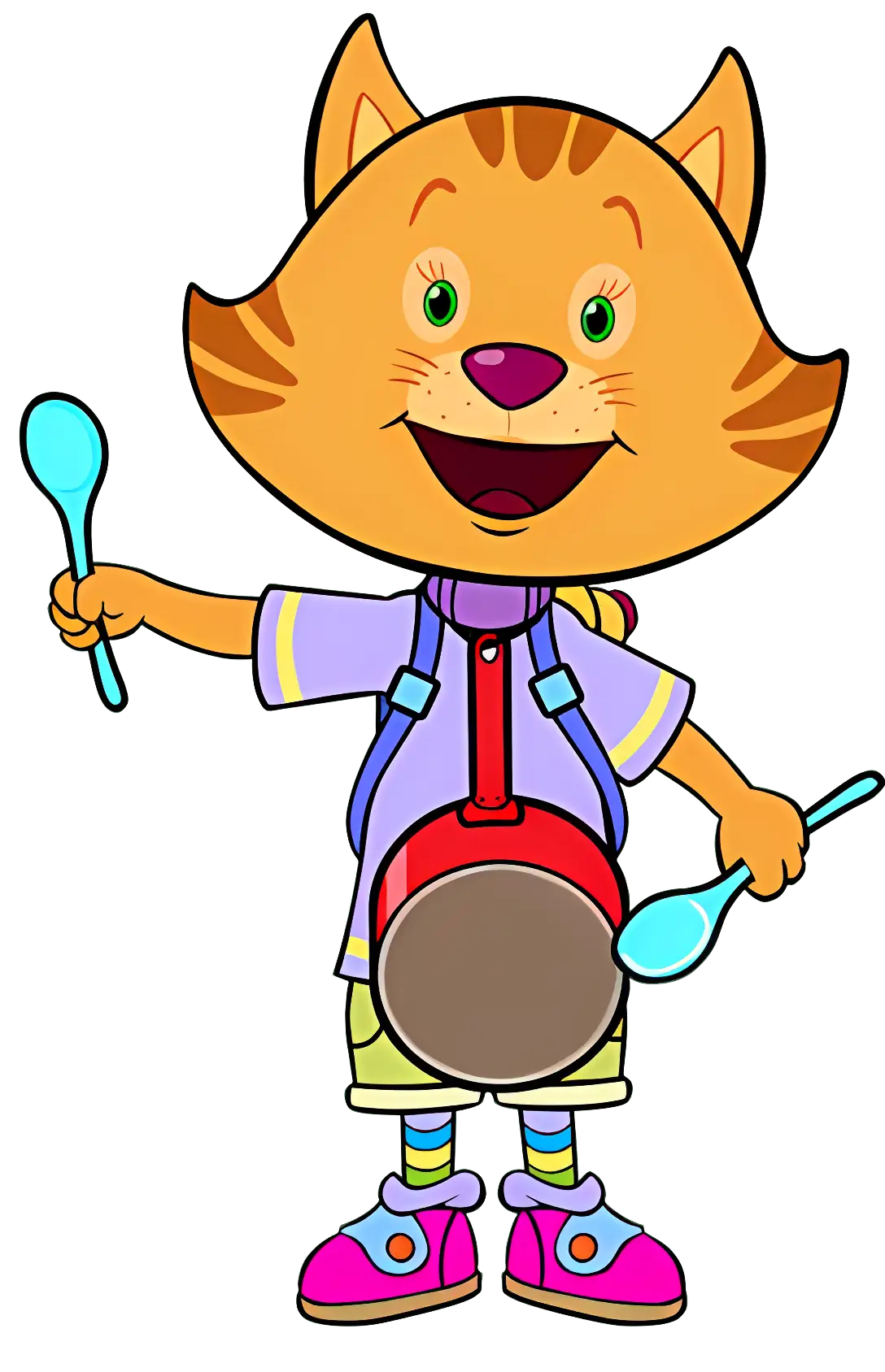 Cartoon Cat Playing with Spoon
