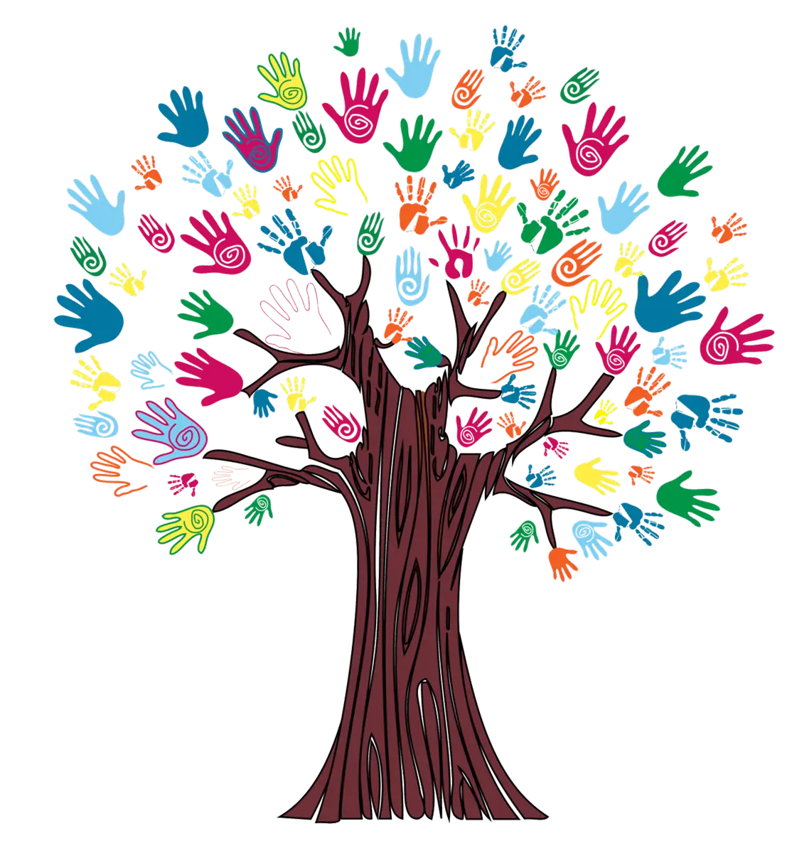 Colorful Handprint Tree Illustration with Vibrant Leaves