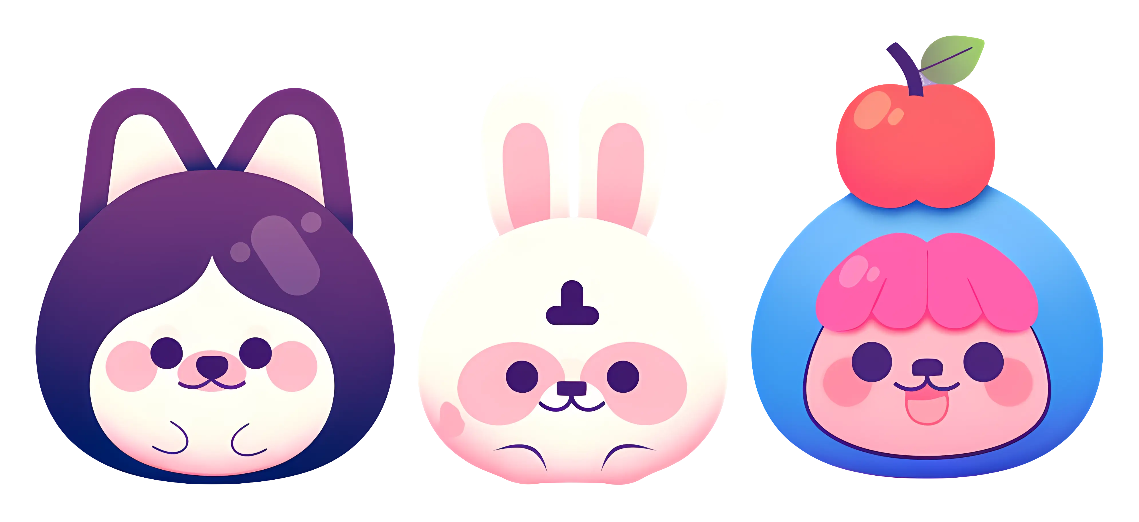 Cute Animal Faces in Cartoon Style