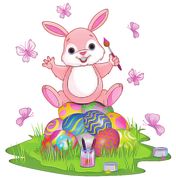 Pink Bunny with Painted Easter Eggs