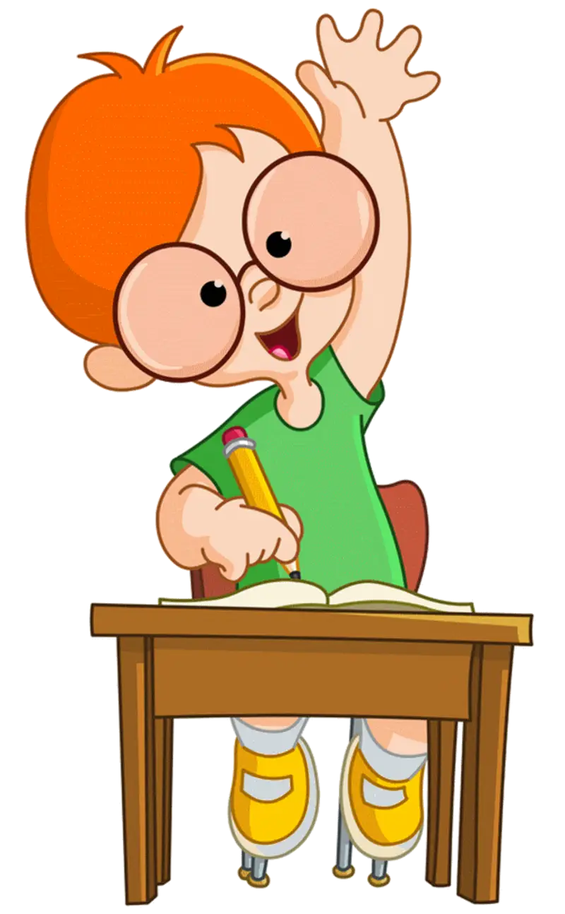 Cartoon Student Raising Hand in Classroom