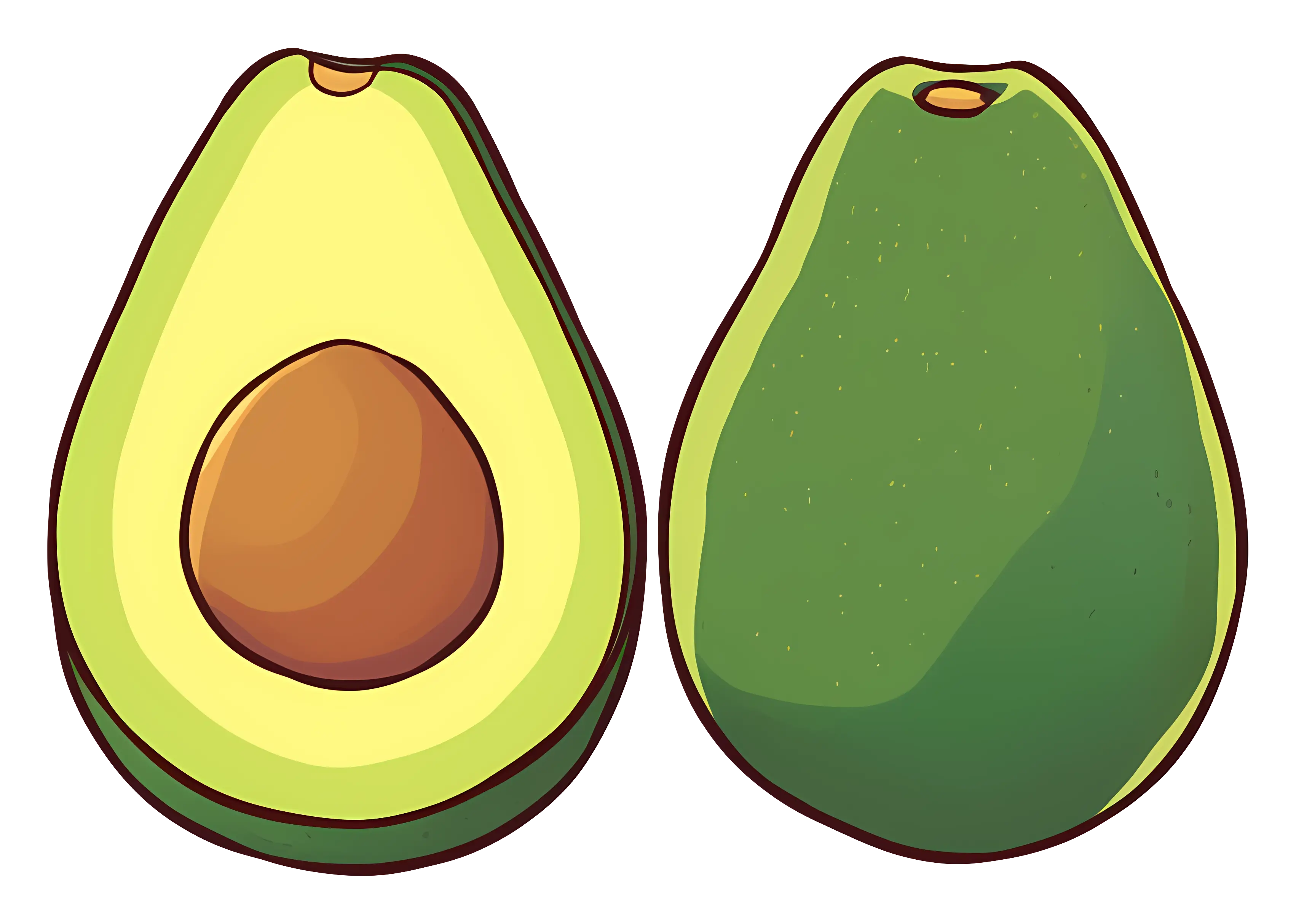 Green Avocado Illustration with Whole and Half View