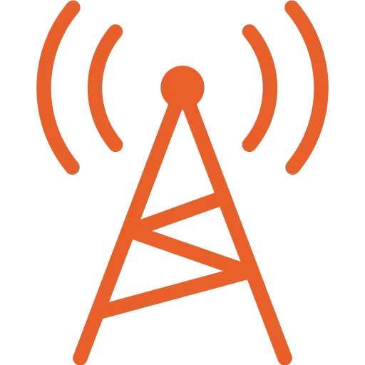Orange Radio Tower Icon with Signal Waves
