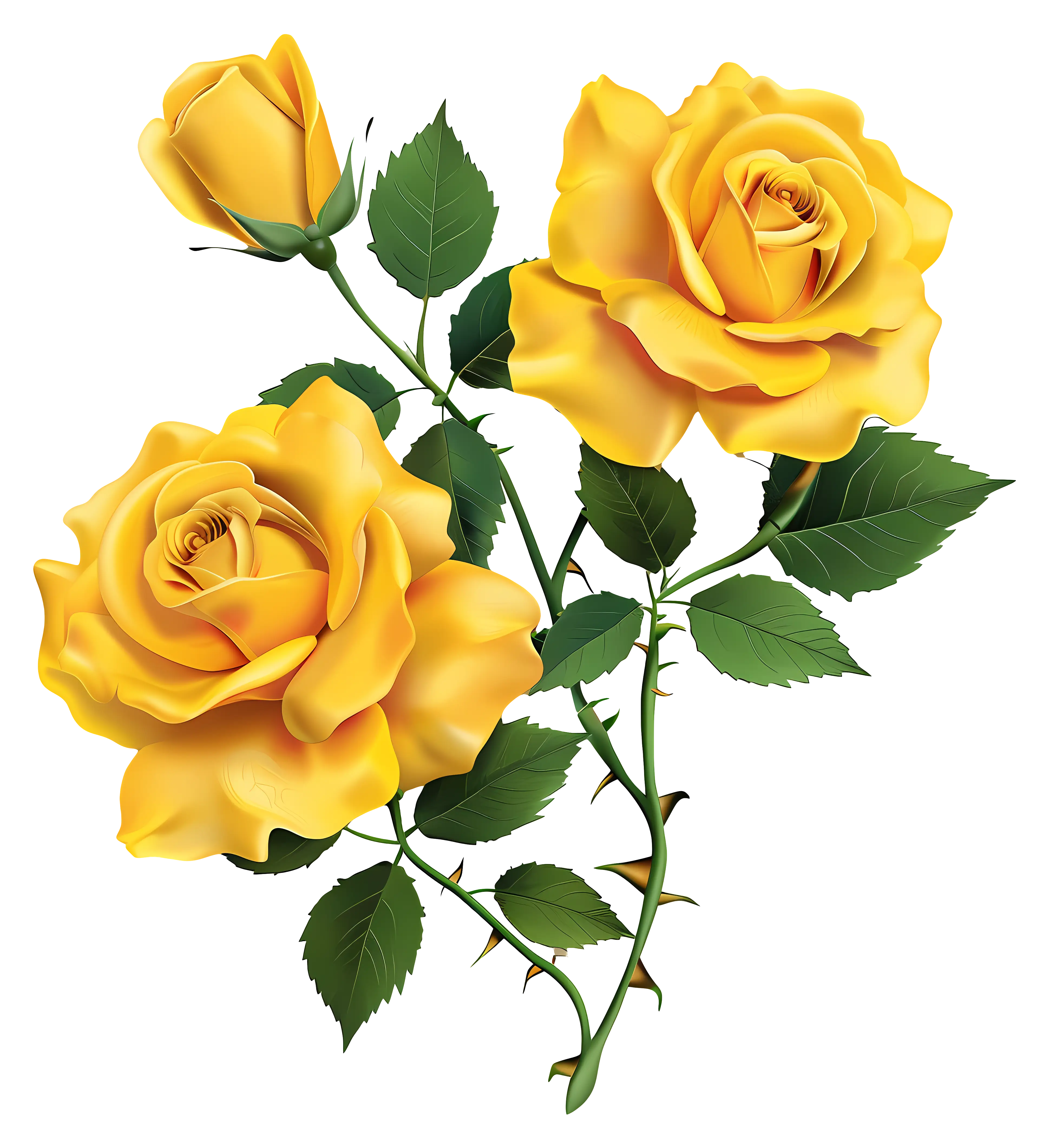 Yellow Roses with Green Leaves Illustration