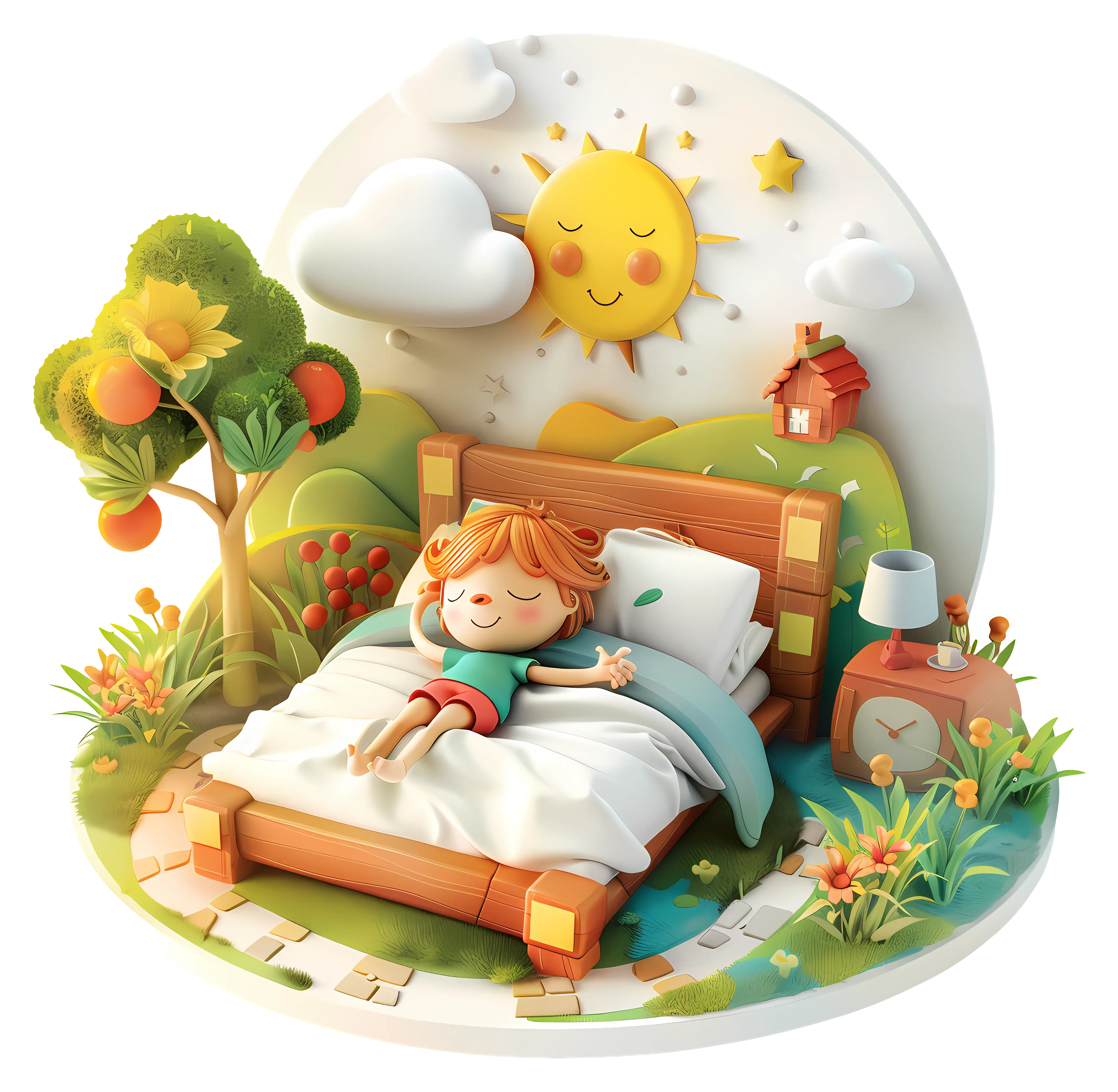 Sleeping Child in Bed with Sunny Morning