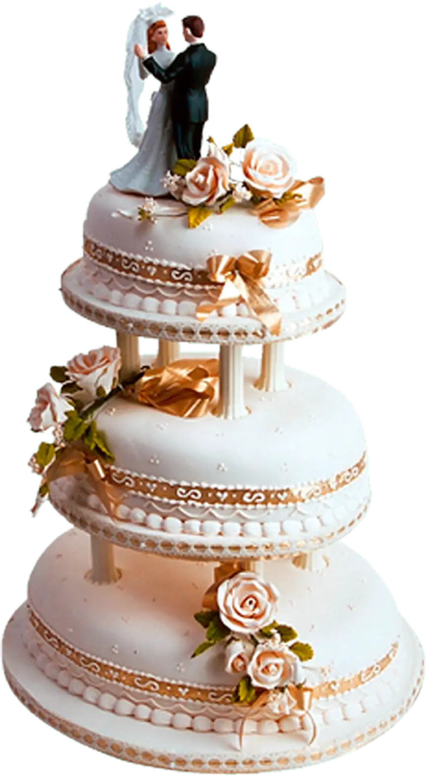 Elegant Three-Tier Wedding Cake with Floral Decorations