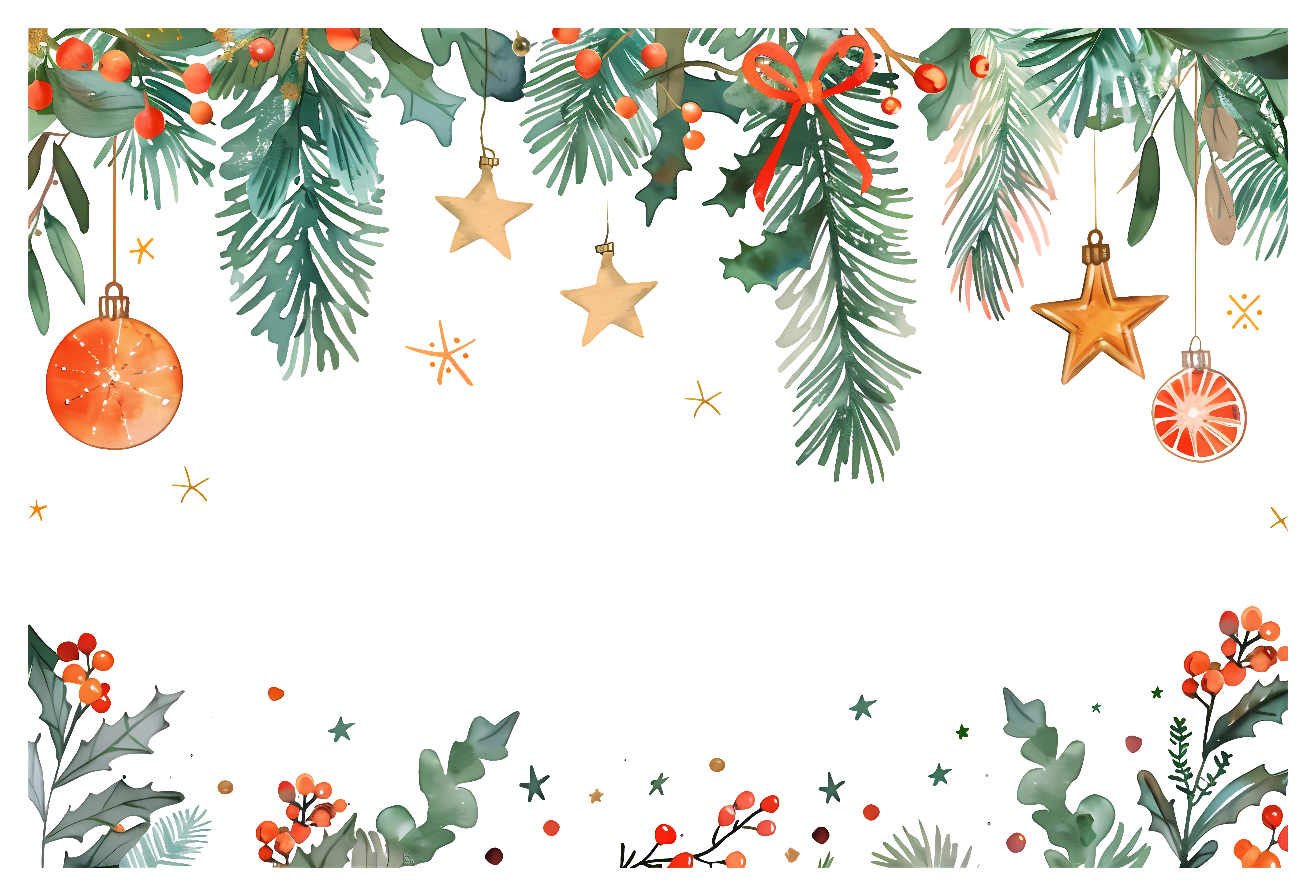 Christmas Border with Holly and Stars