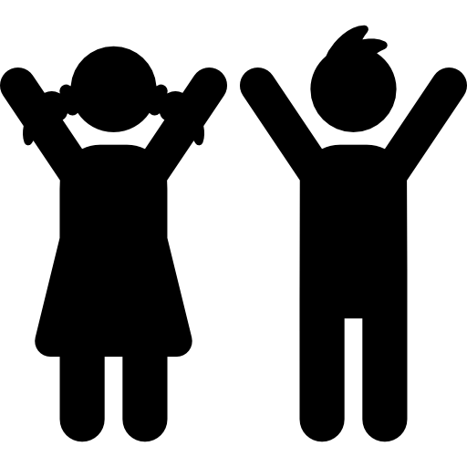 Silhouettes of Boy and Girl Raising Arms