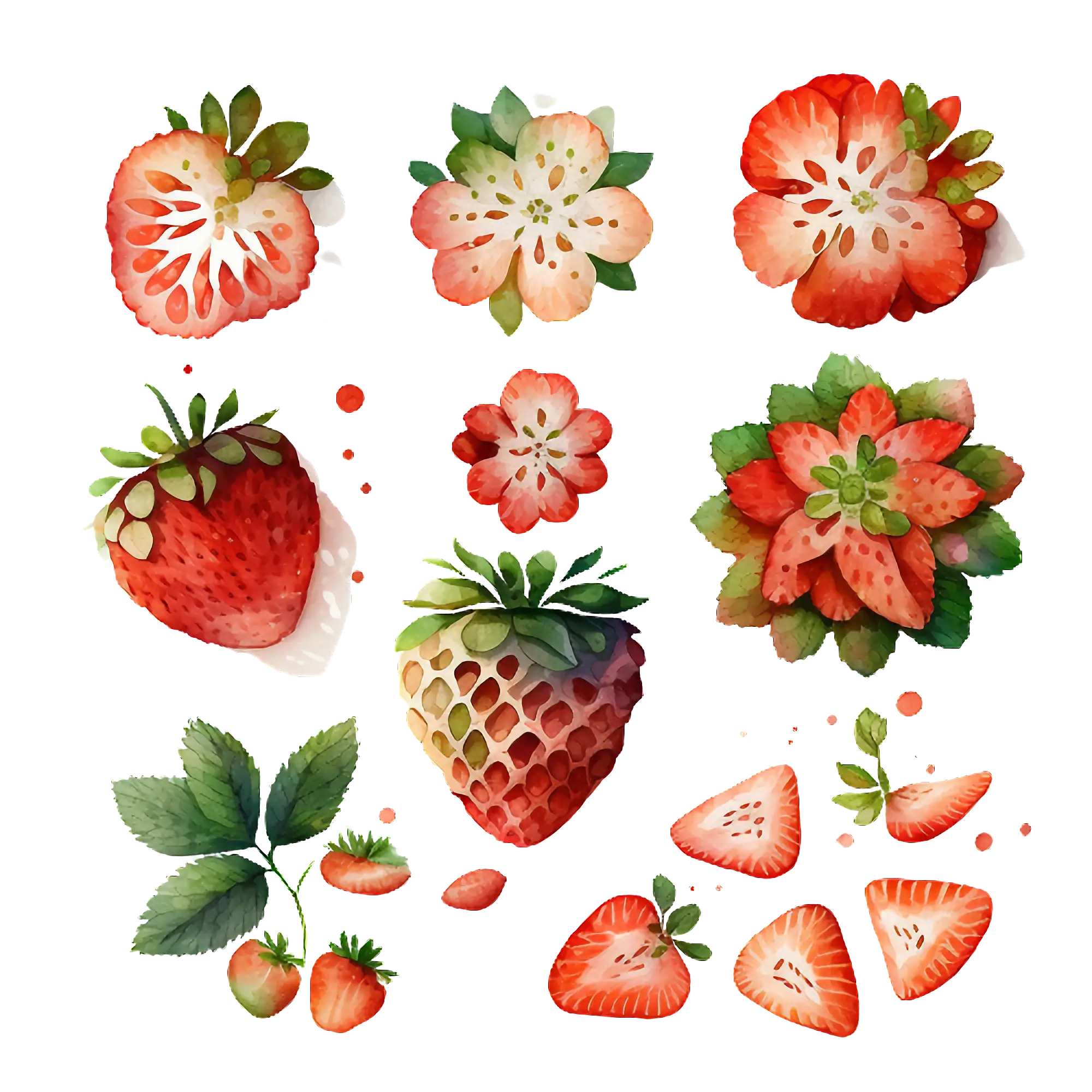 Strawberry Illustrations in Watercolor Style