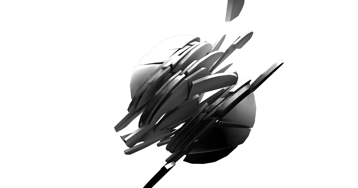 Abstract Black Sphere with Scattered Fragments