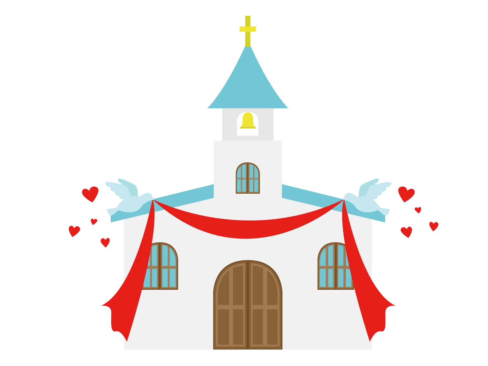 Cartoon Church Decorated for Wedding