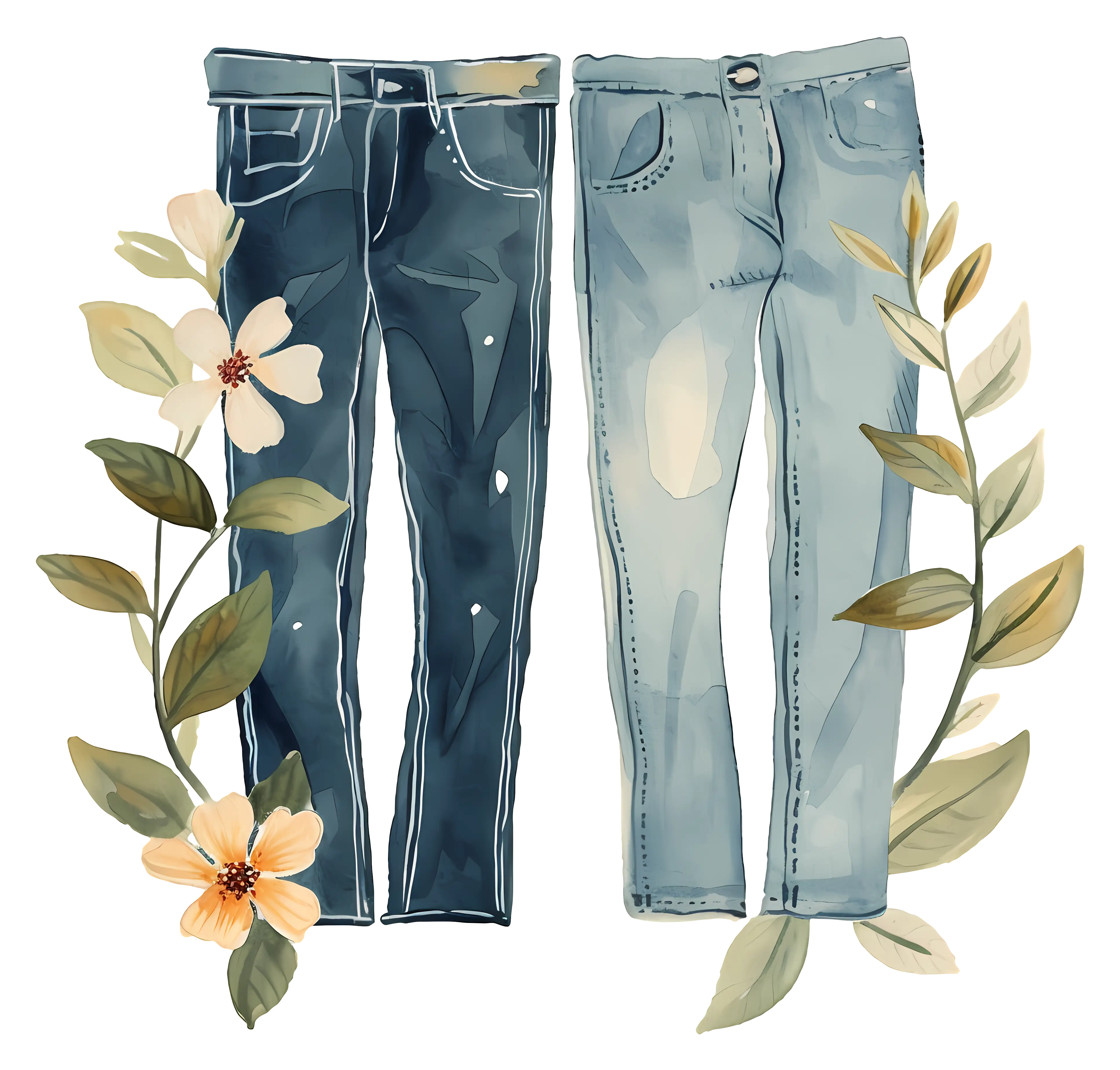 Blue Denim Jeans with Floral Accents
