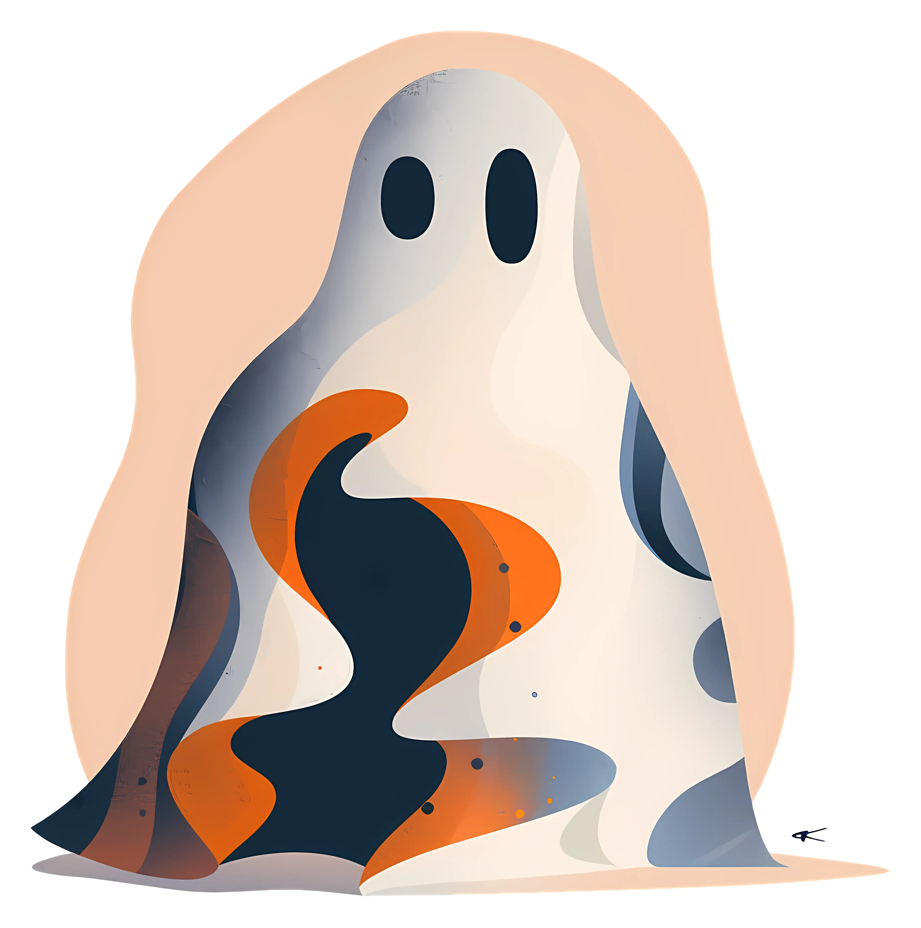 Cartoon Ghost with Black Eyes