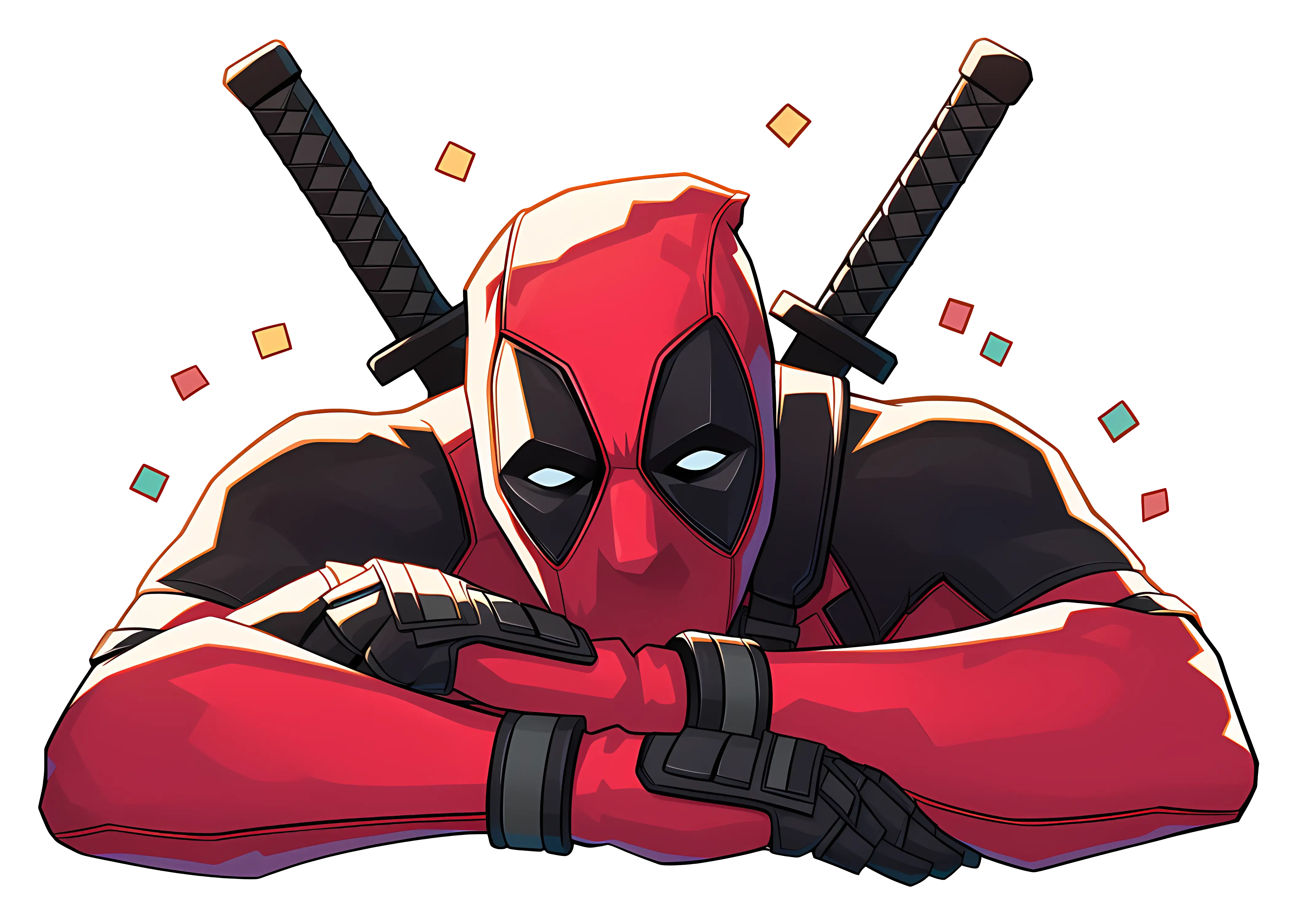 Masked Red Cartoon Character with Swords