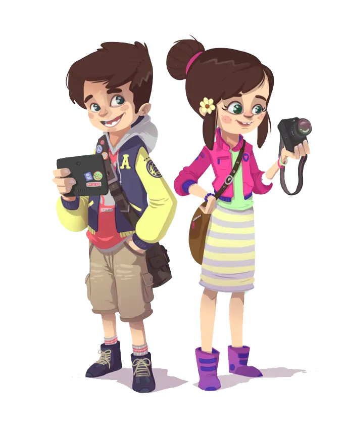 Cartoon Kids with Gadgets