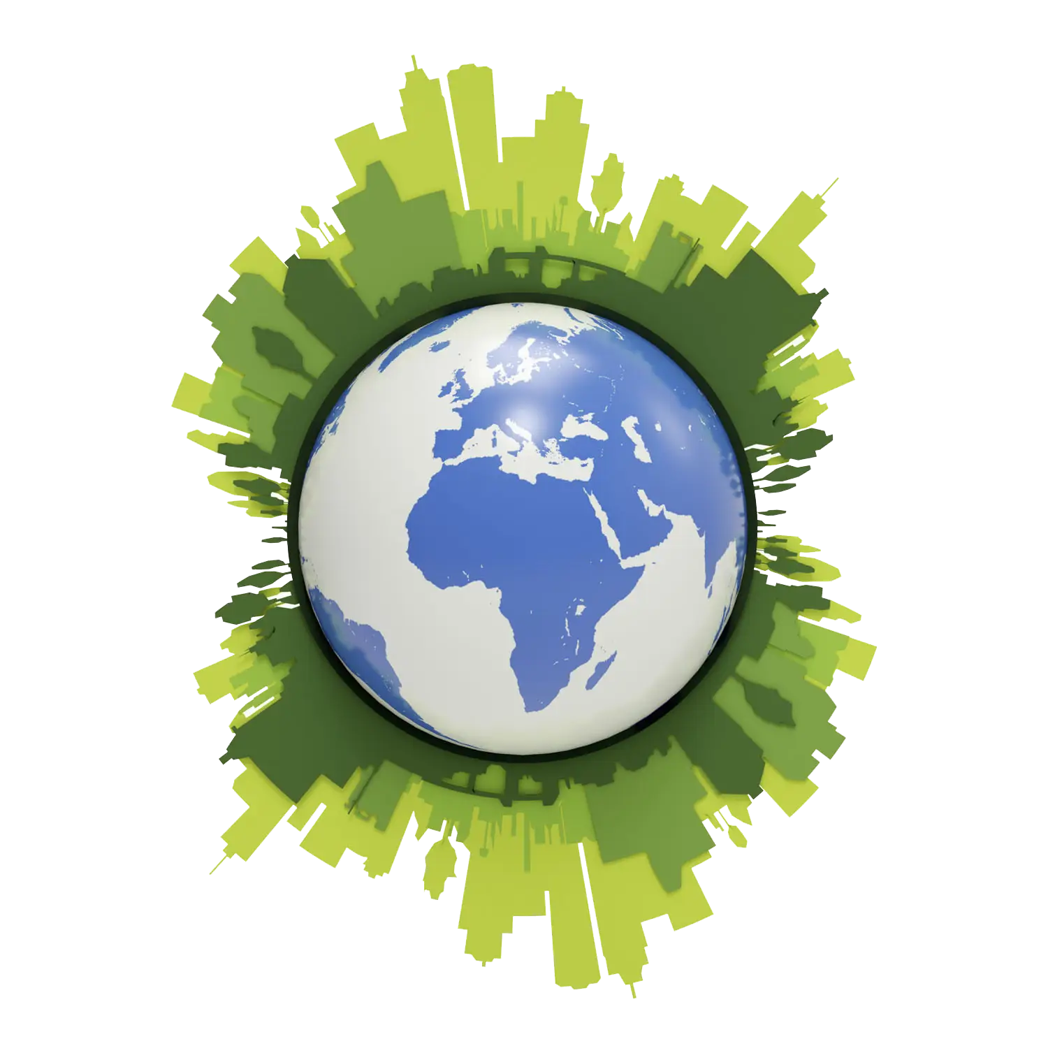 Green Earth with City Silhouette