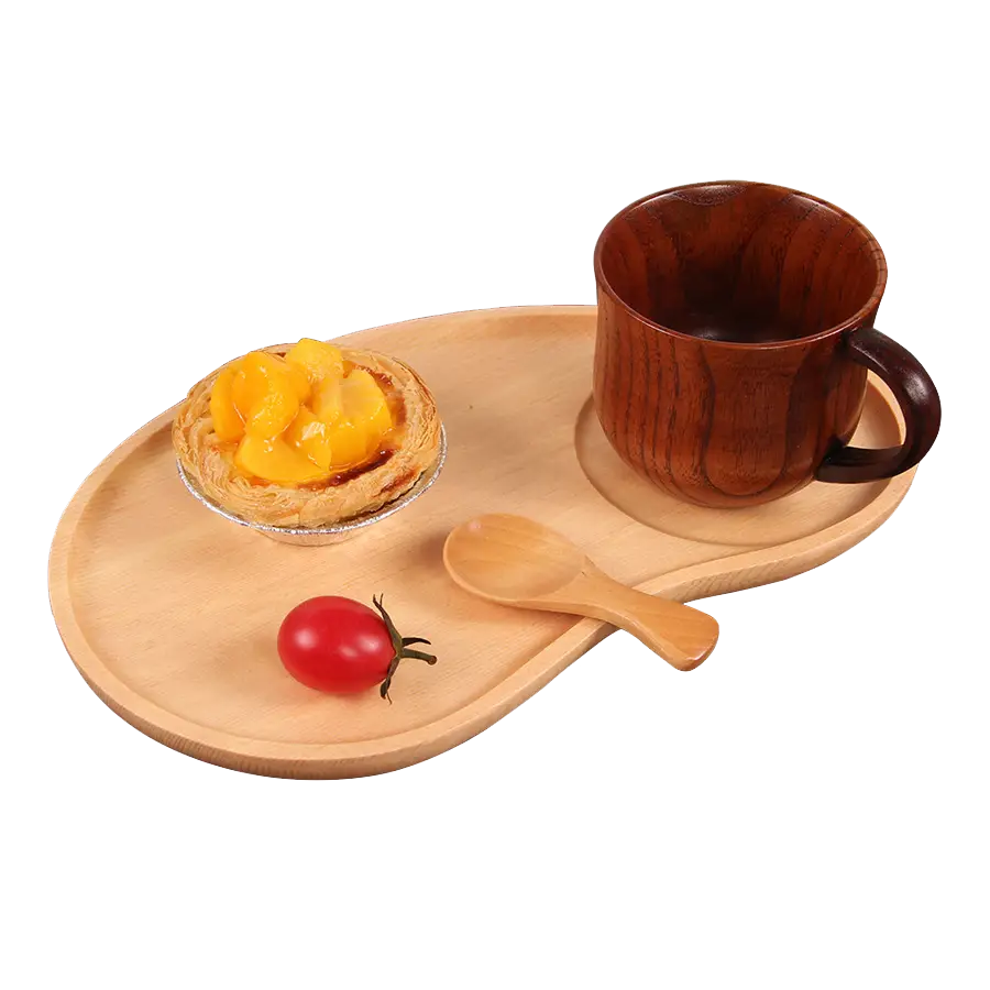 Wooden Tray with Food and Drink