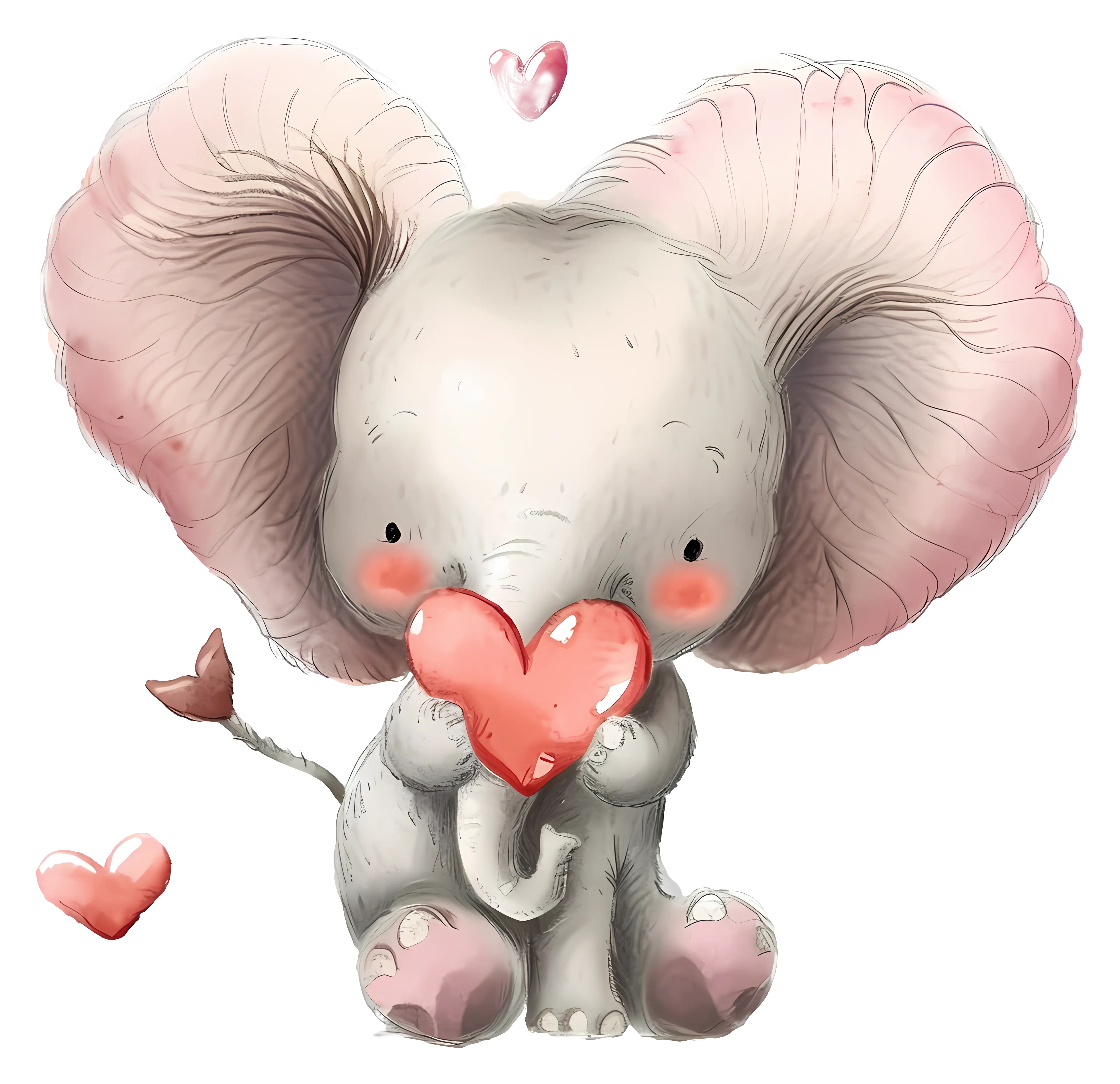 Cute Baby Elephant Holding a Heart
