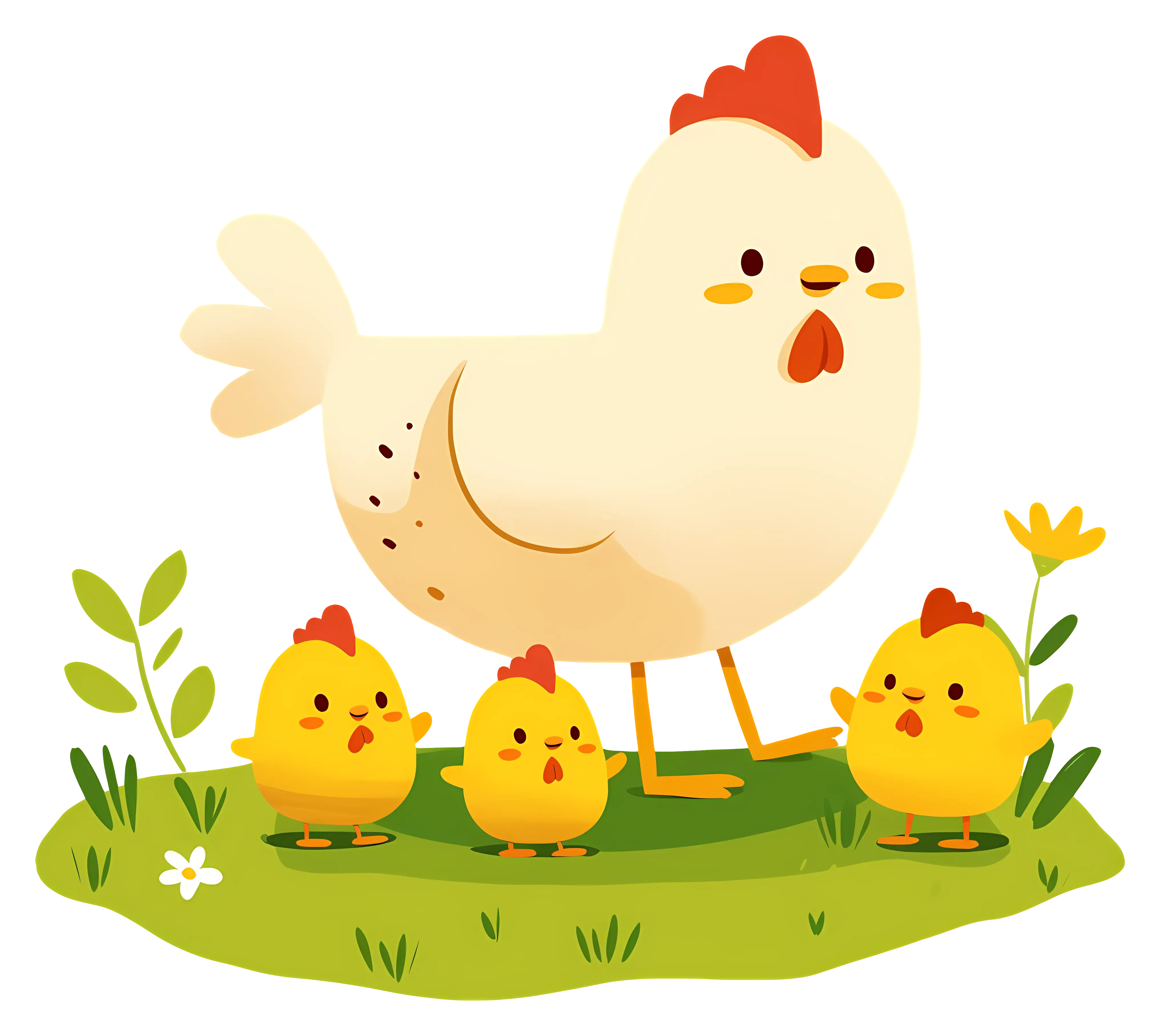 Hen and Chicks in a Green Field