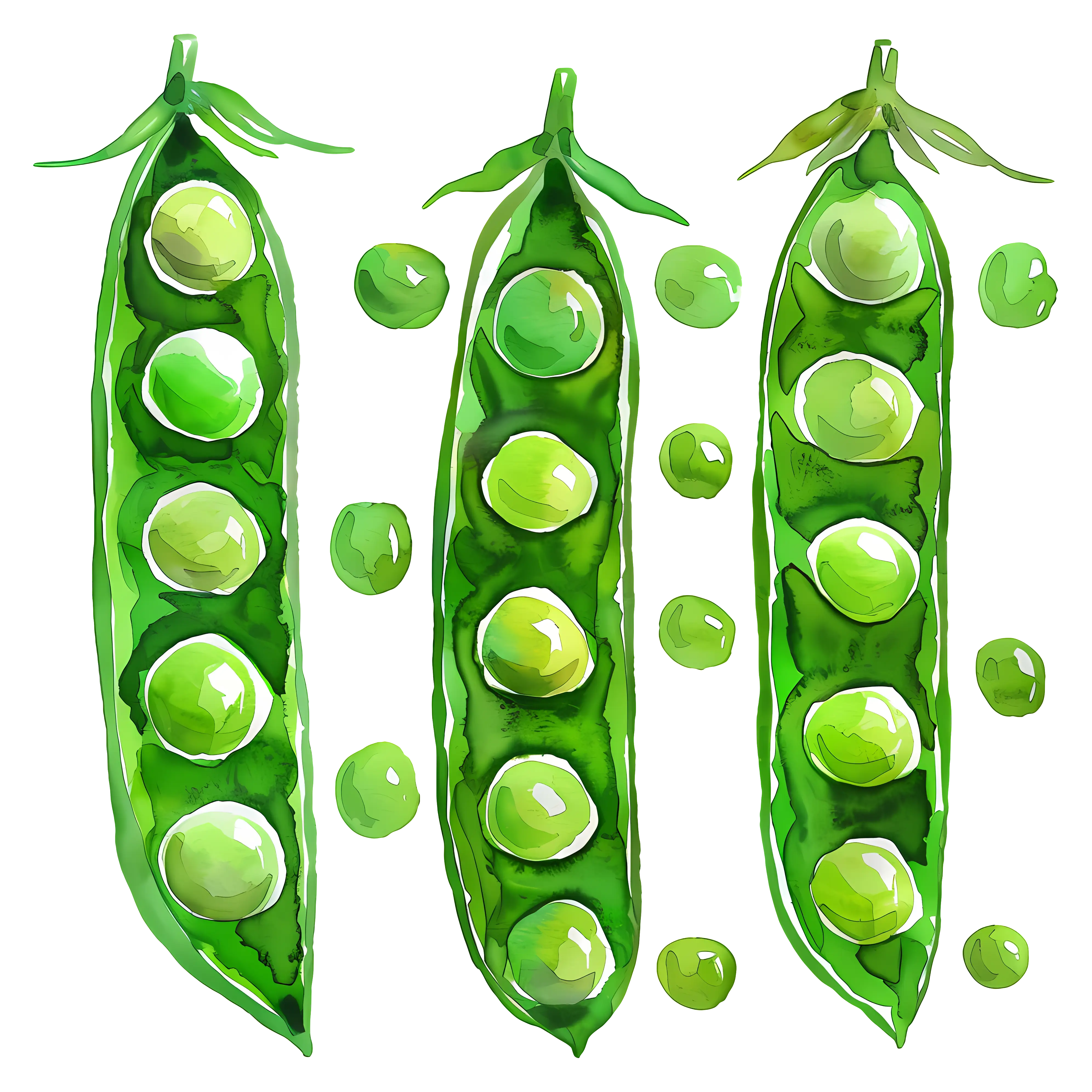 Illustration of Green Pea Pods with Seeds