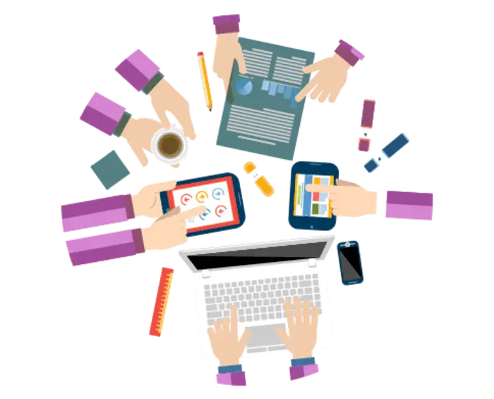 Illustration of Teamwork and Office Tools in Collaboration