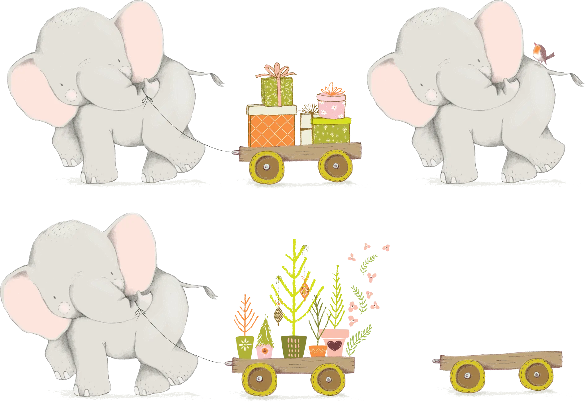 Cute Elephants with Wagons