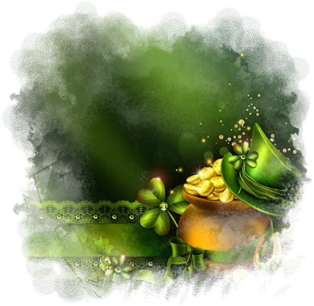 Pot of Gold with Clover and Hat