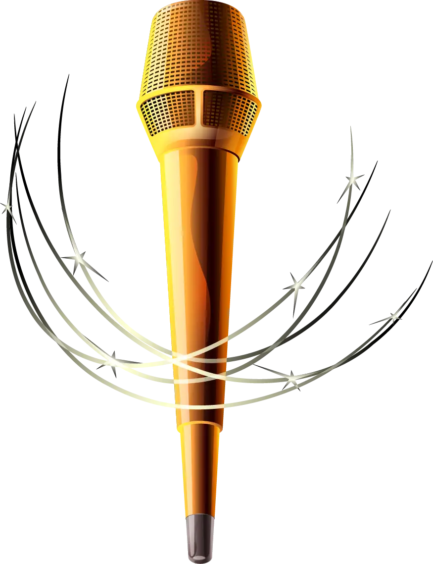 Golden Microphone with Sound Waves