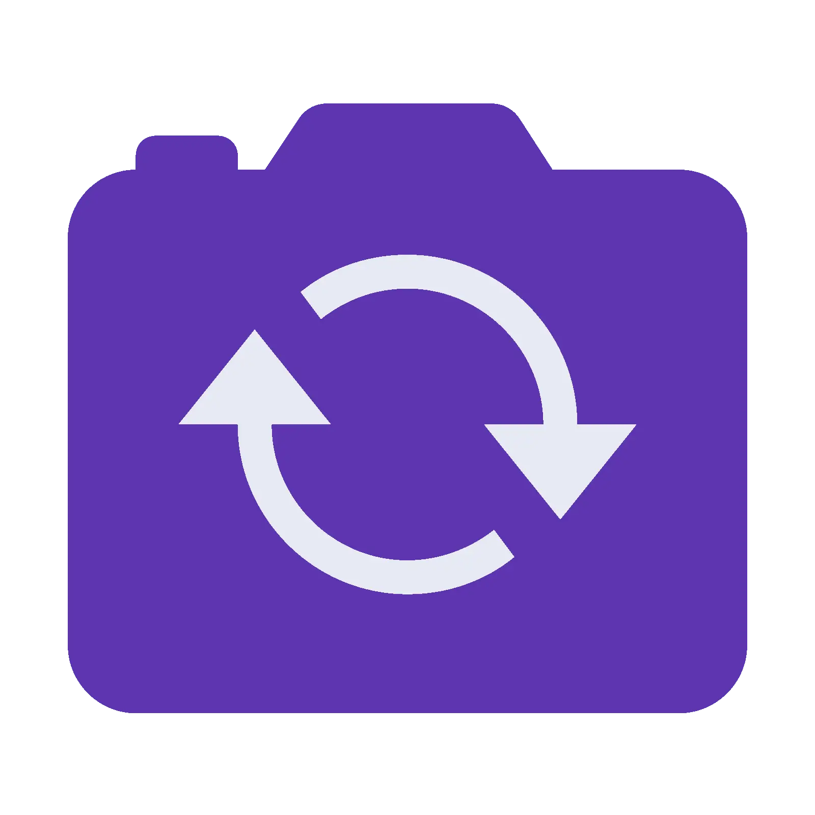 Purple Camera Icon with Circular Arrows